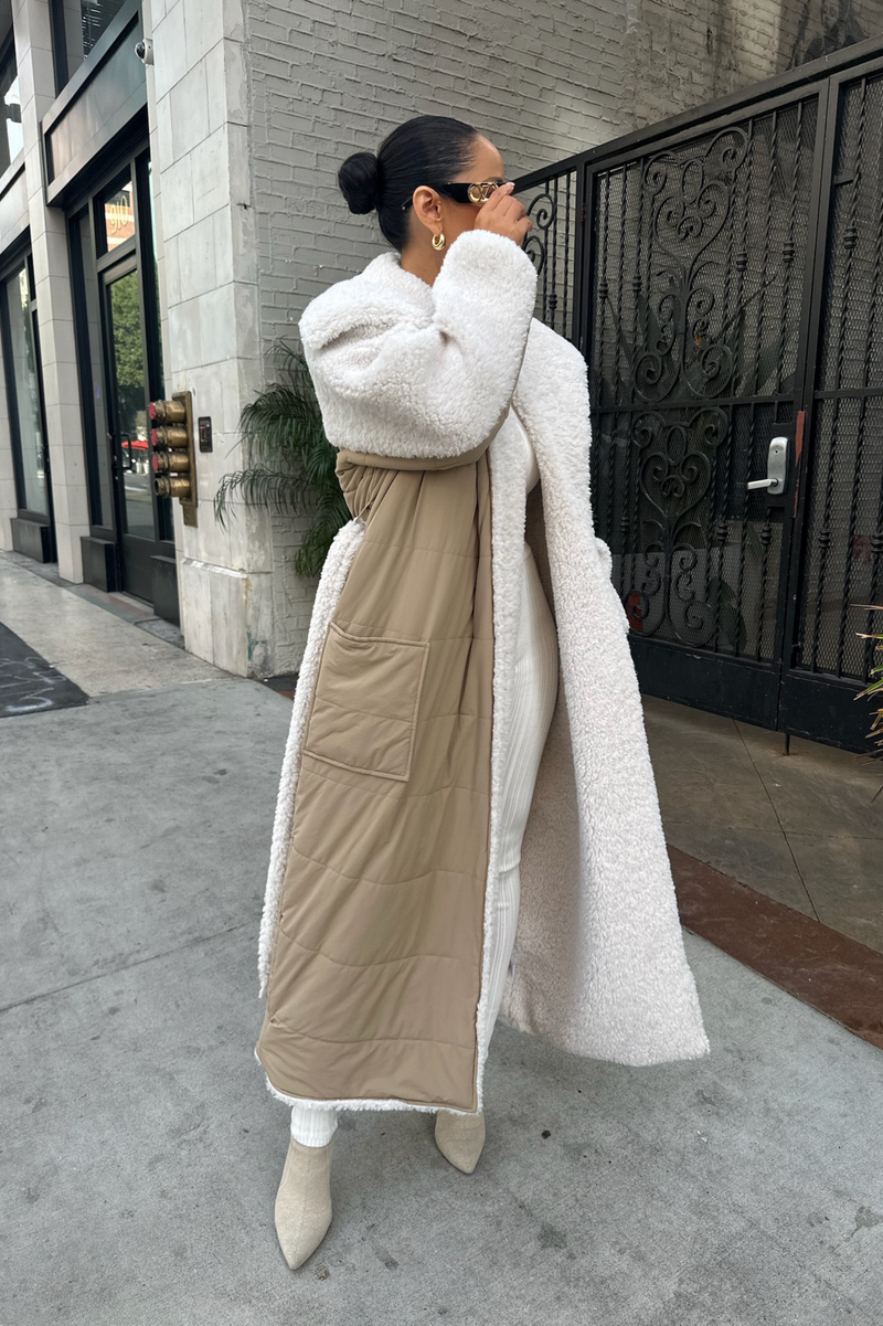 Beige/Ivory Contrast Sherpa Coat