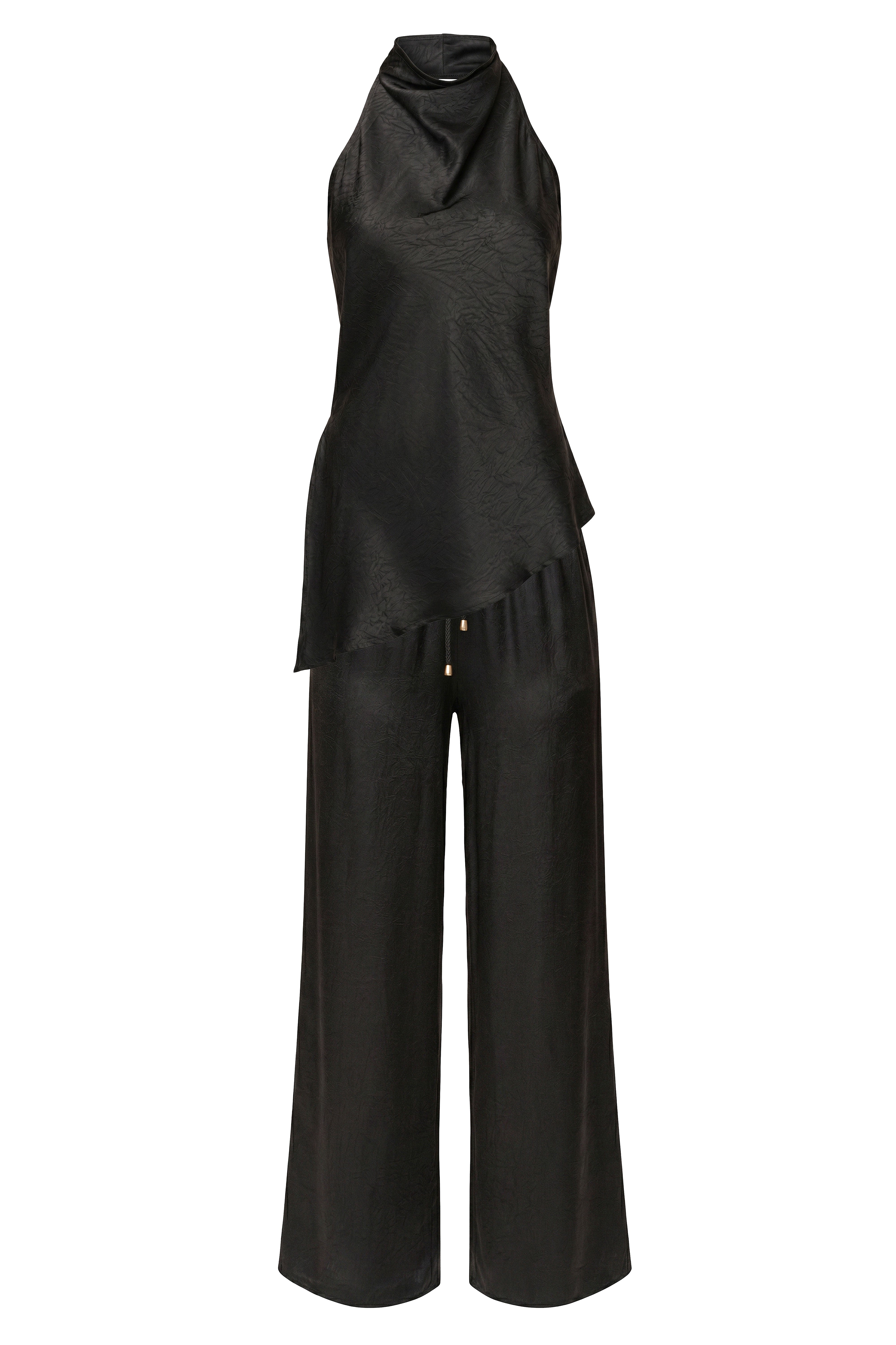 Black Draped Satin Pant Set
