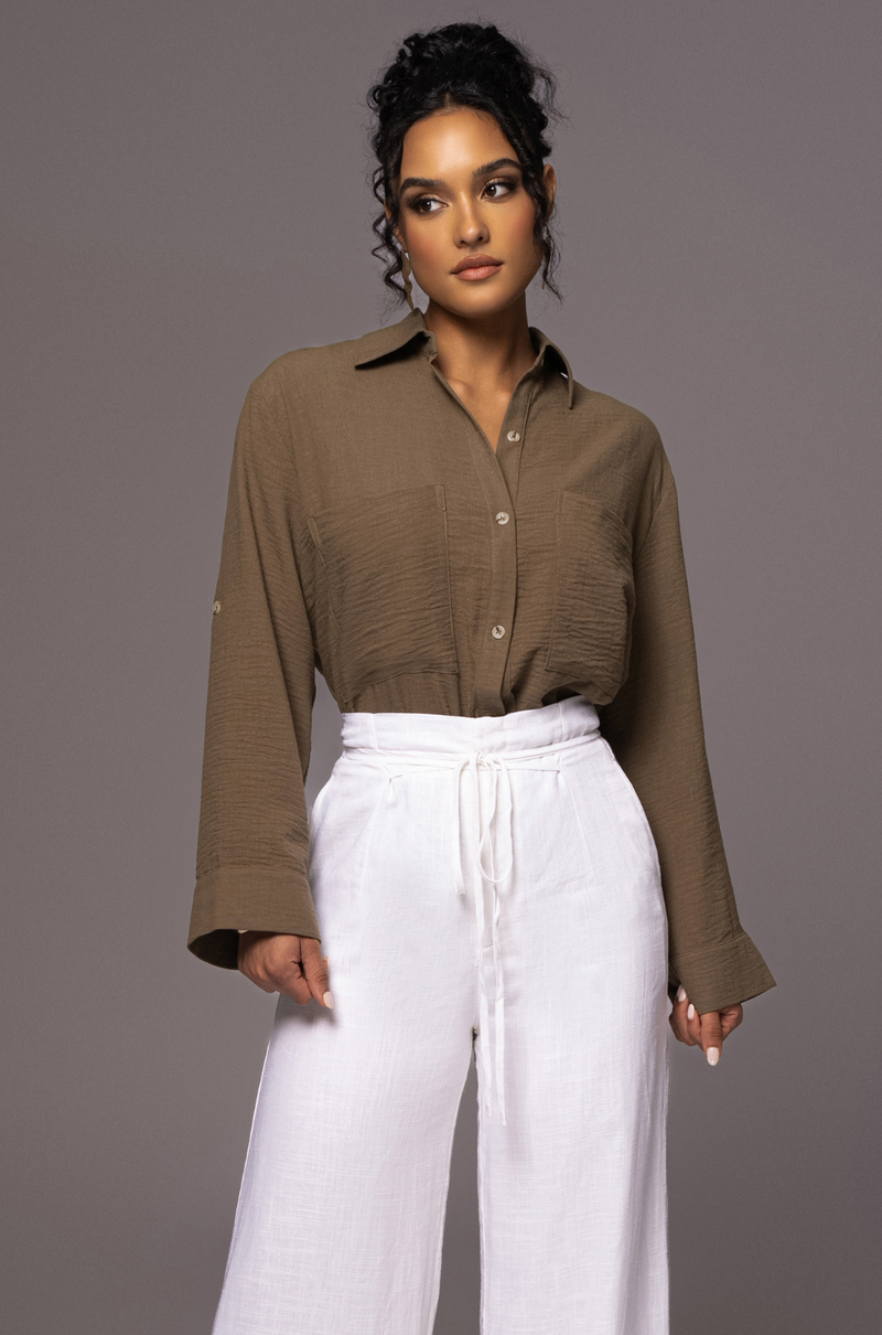 Olive By The Coast Crinkled Button Up - JLUXLABEL