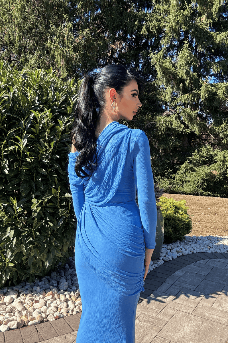 Blue Textured One Shoulder Bodysuit