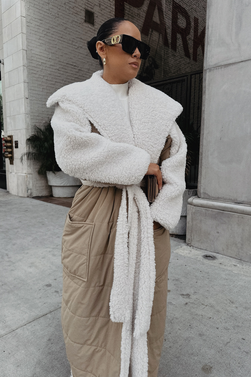 Beige/Ivory Contrast Sherpa Coat