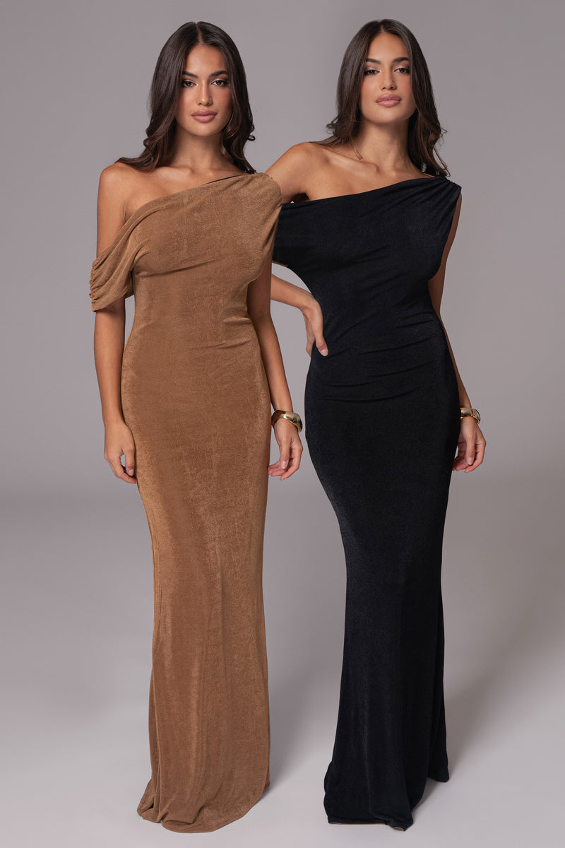 Black/Brown Classic Elegance Reversible Maxi Dress