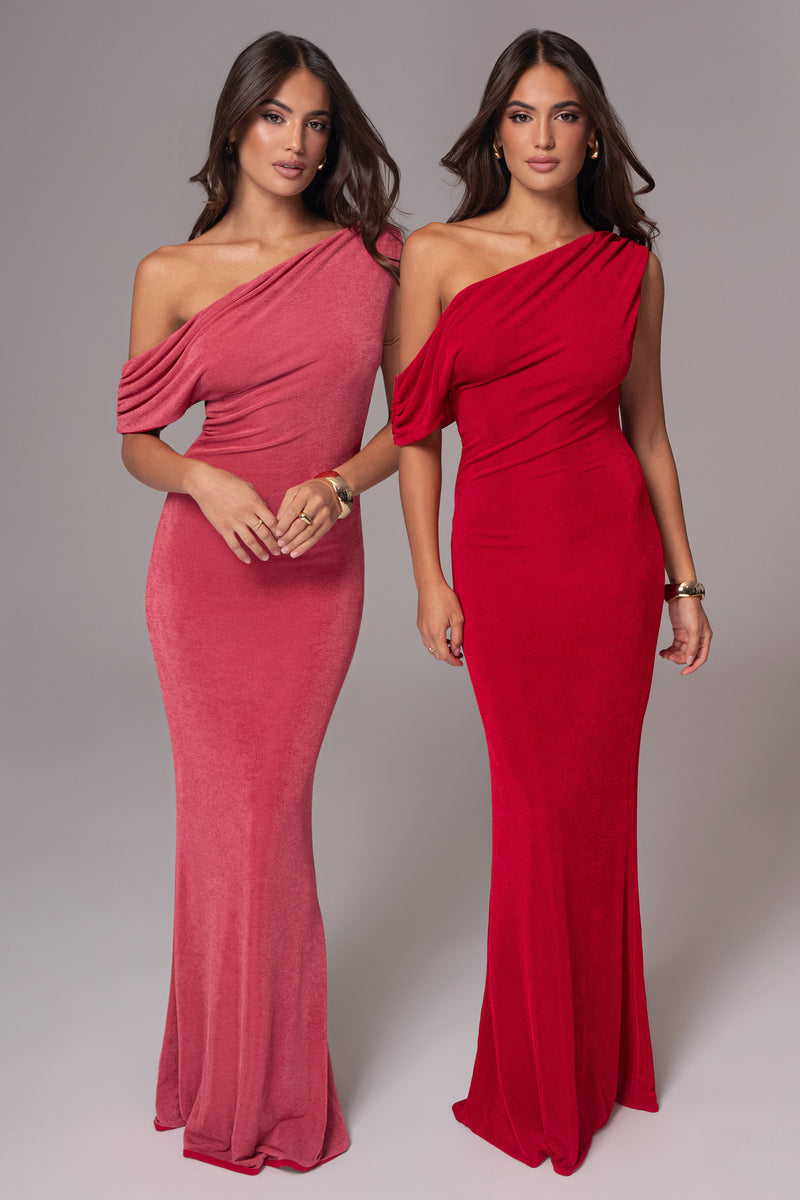 Robe Maxi Réversible Élégance Classique Baie/Rouge