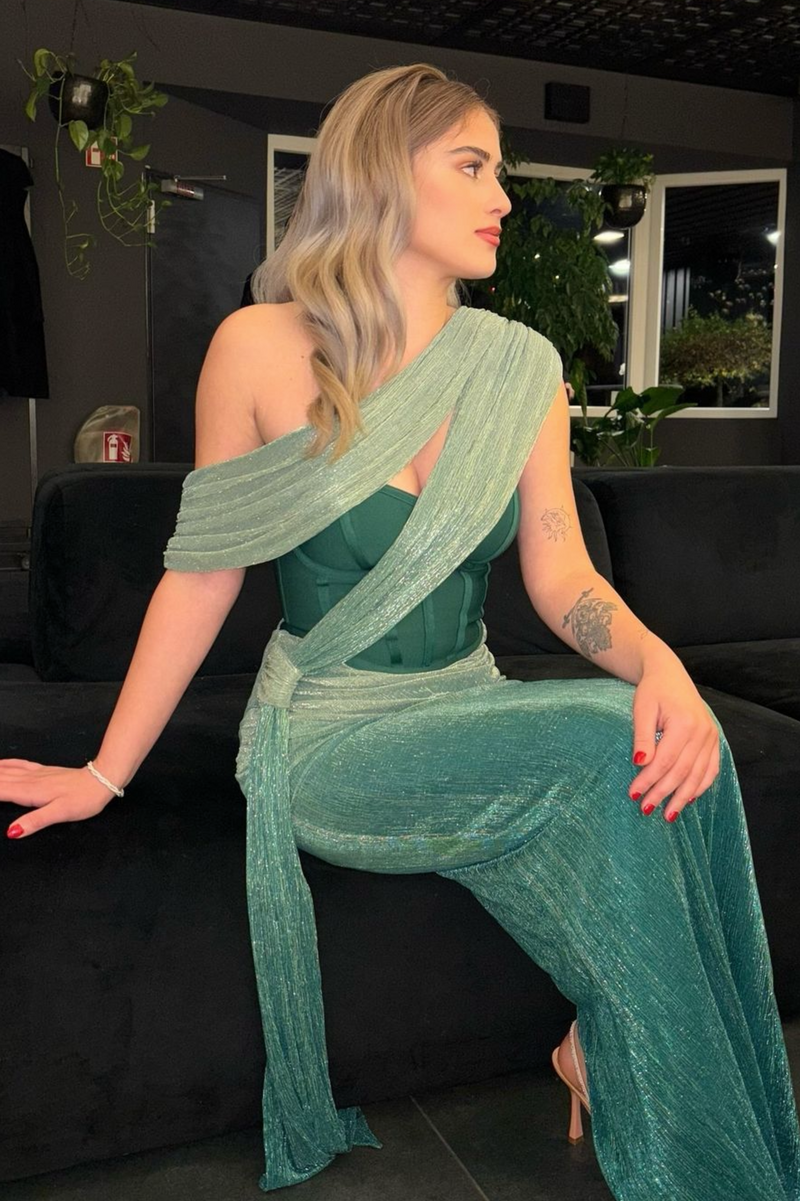 Green Celestina Draped Maxi Dress