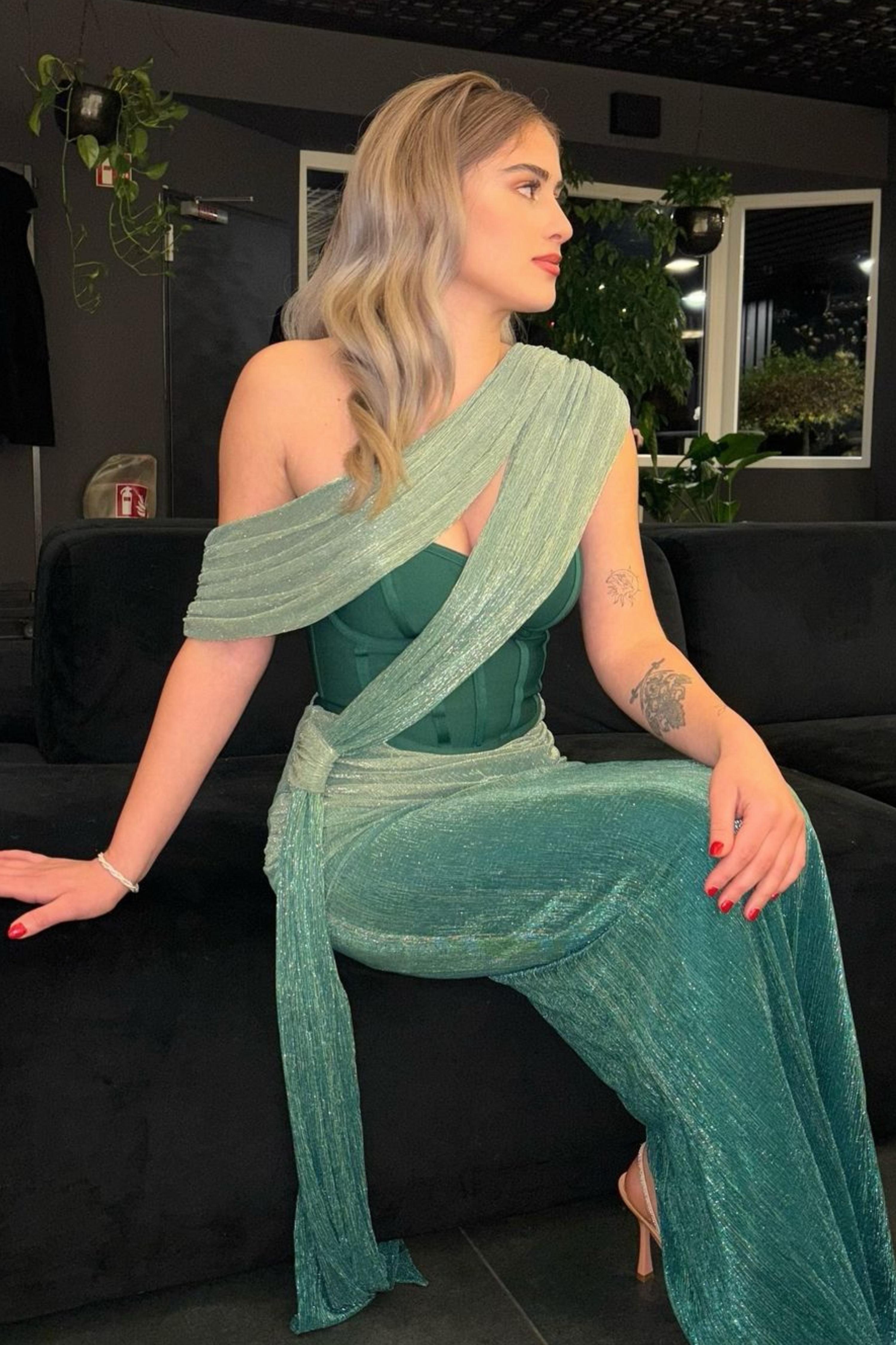 Green Celestina Draped Maxi Dress Green Celestina Draped Maxi Dress