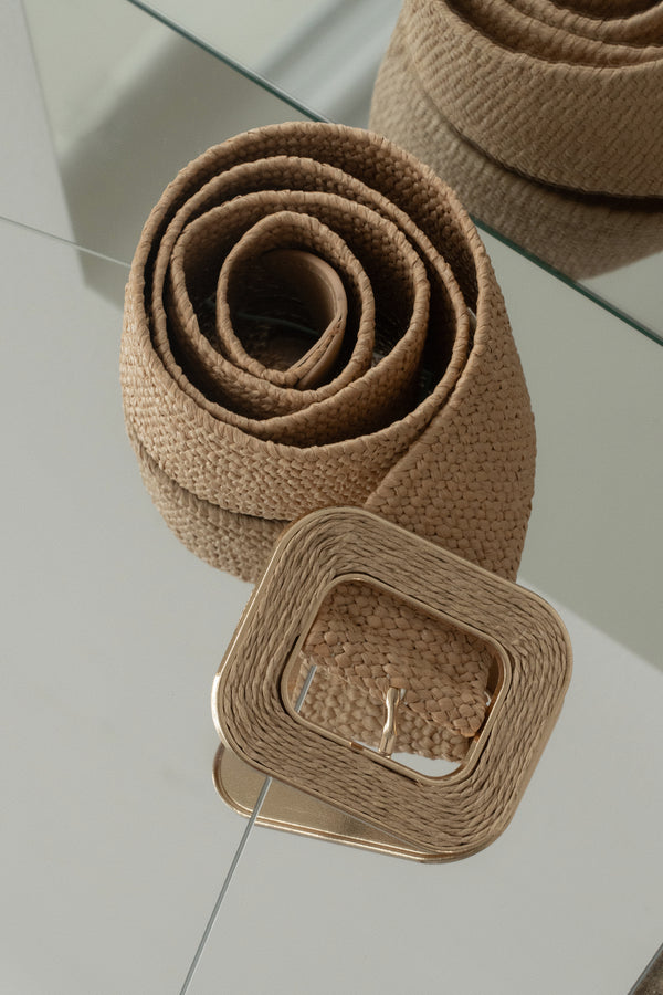 Ceinture tissée à boucle carrée kaki