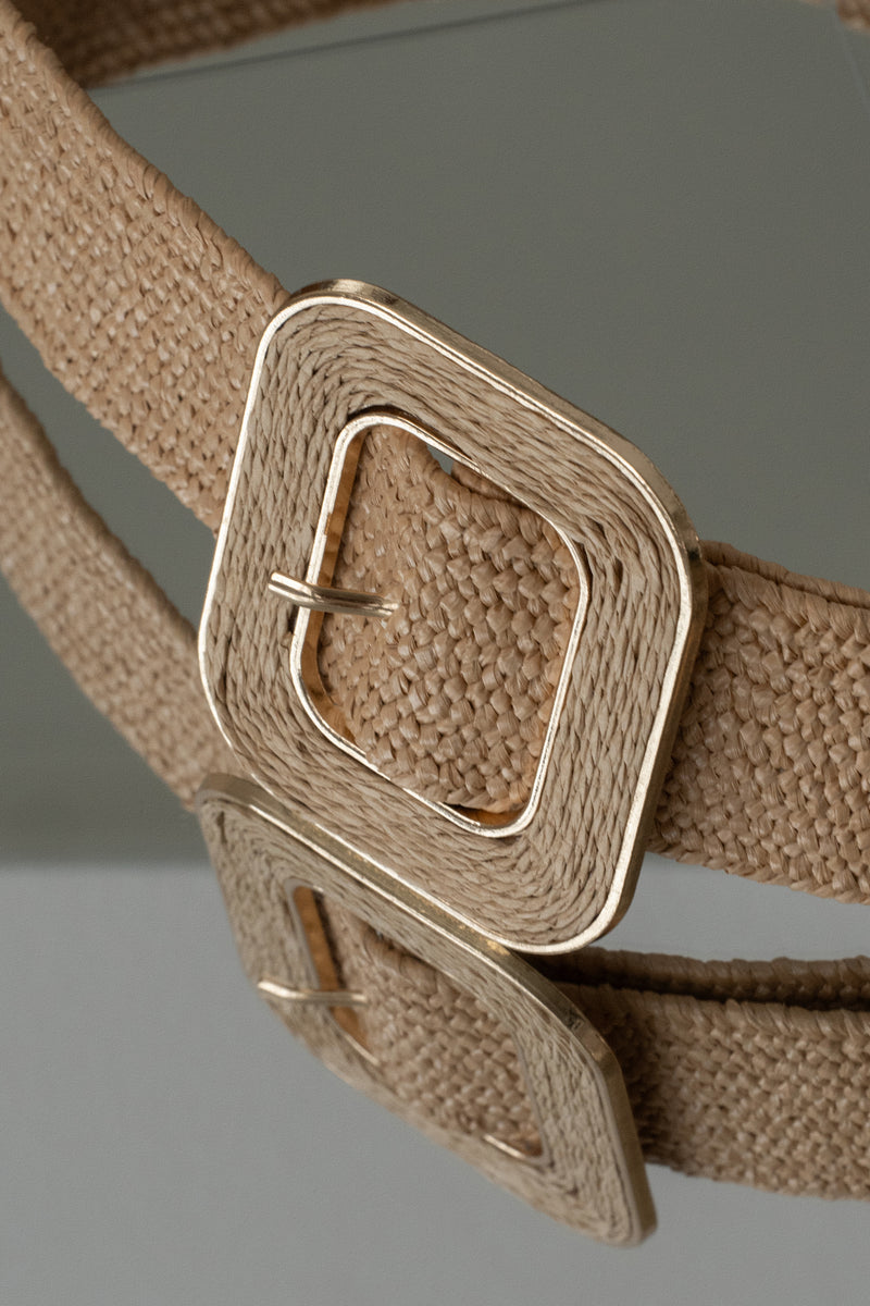 Ceinture tissée à boucle carrée kaki