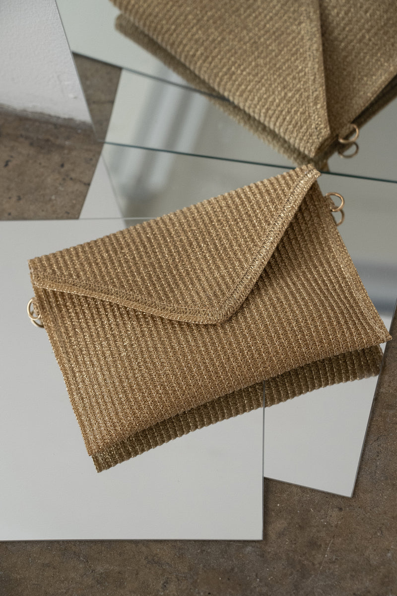 Gold Envelope Woven Clutch