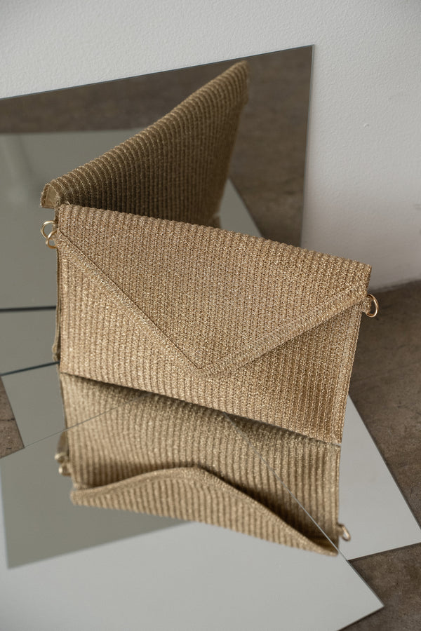 Gold Envelope Woven Clutch