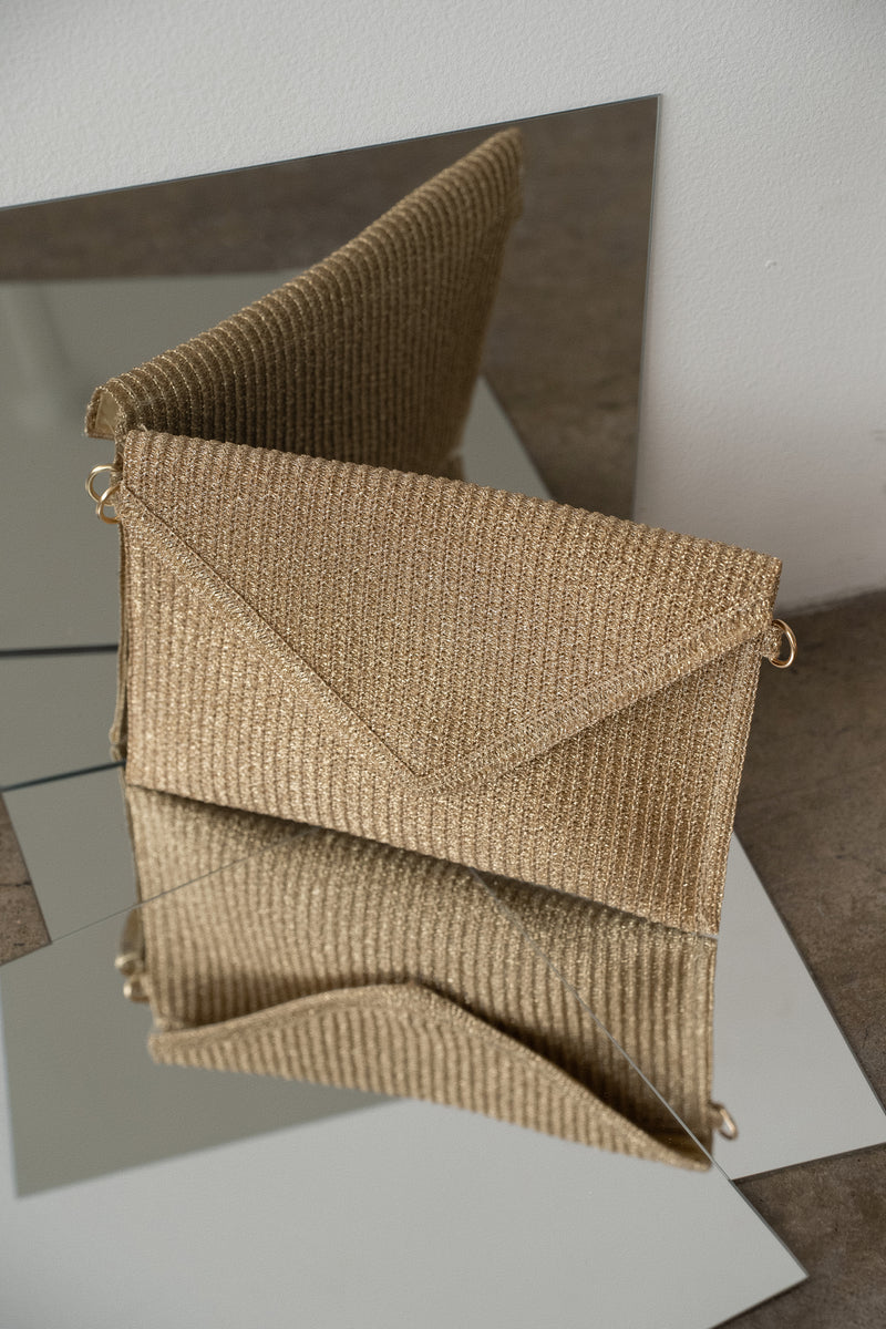 Gold Envelope Woven Clutch