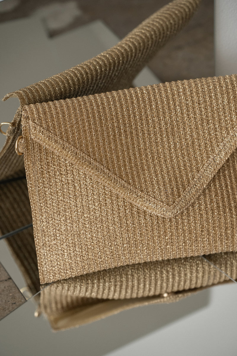 Gold Envelope Woven Clutch