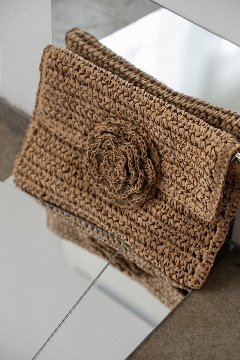 Khaki Woven Rose Clutch