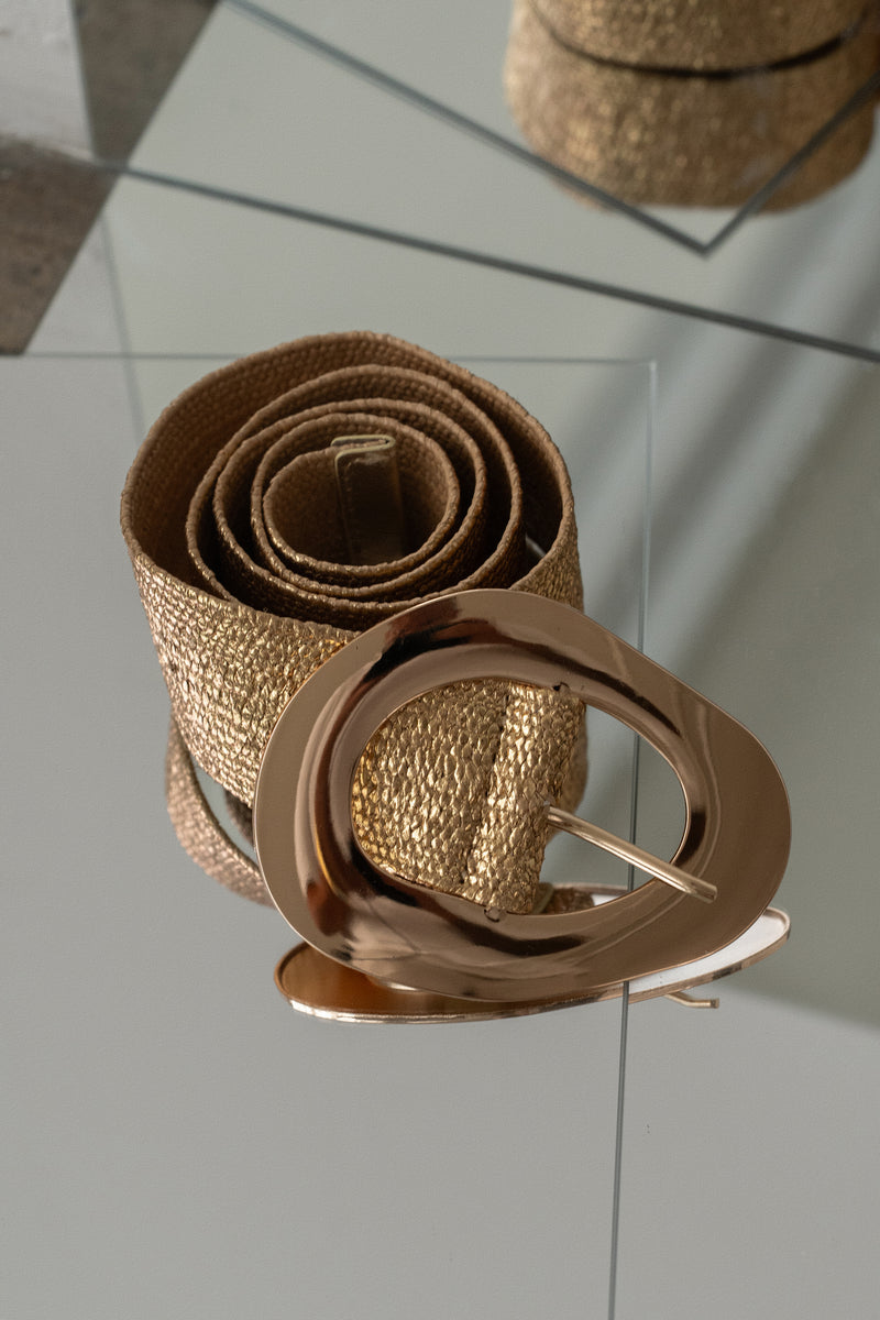 Gold Oval Buckle Woven Belt