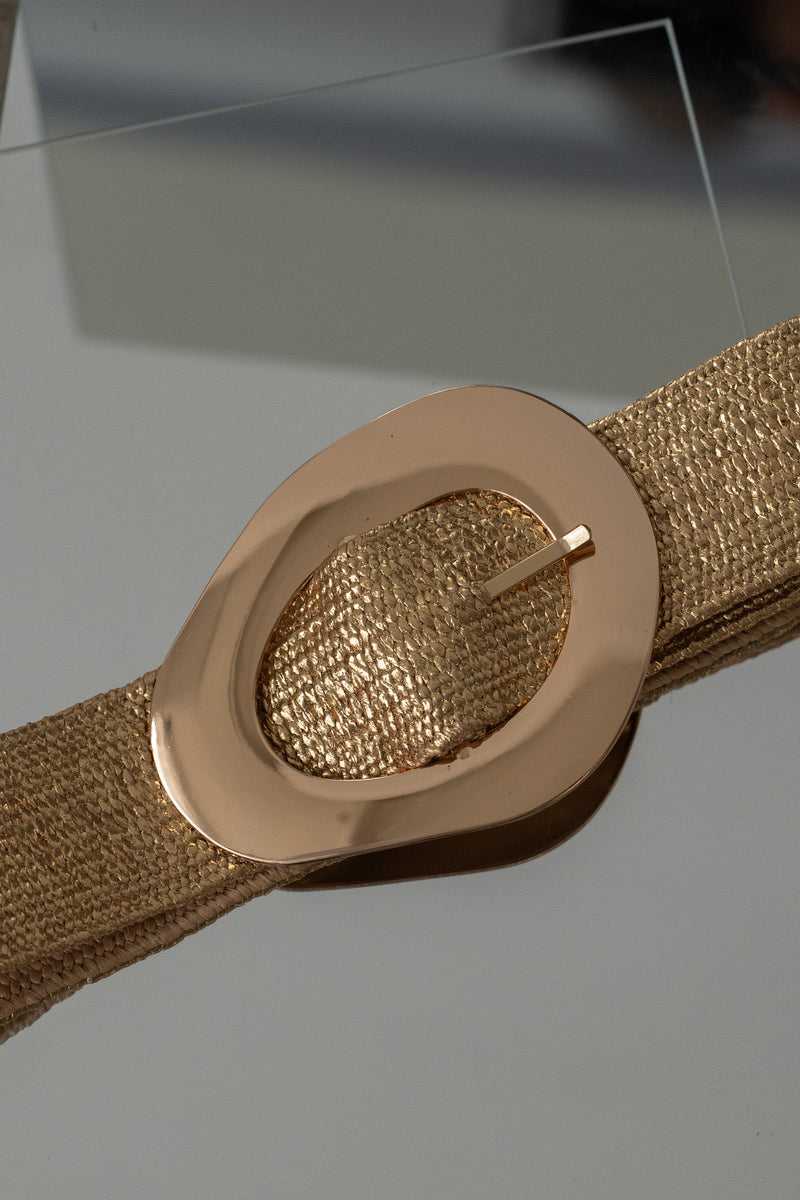 Gold Oval Buckle Woven Belt