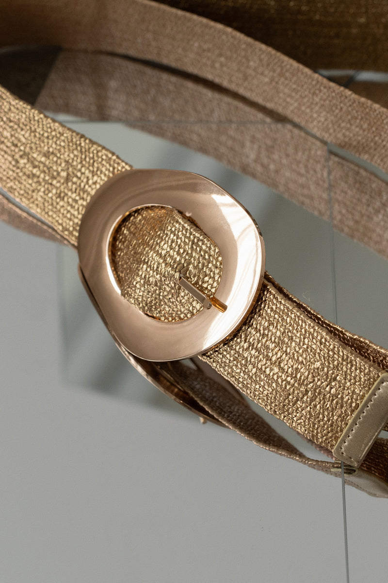 Gold Oval Buckle Woven Belt