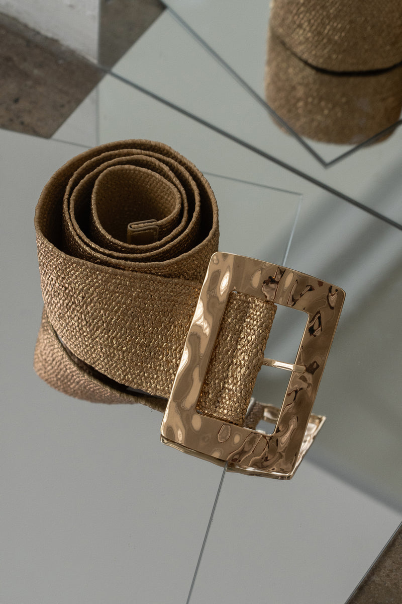 Gold Rectangle Buckle Woven Belt