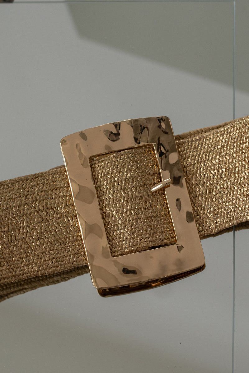 Gold Rectangle Buckle Woven Belt