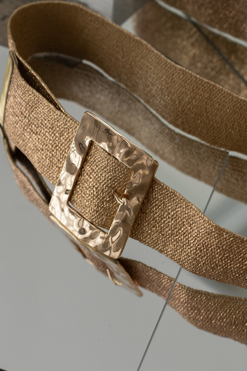 Gold Rectangle Buckle Woven Belt