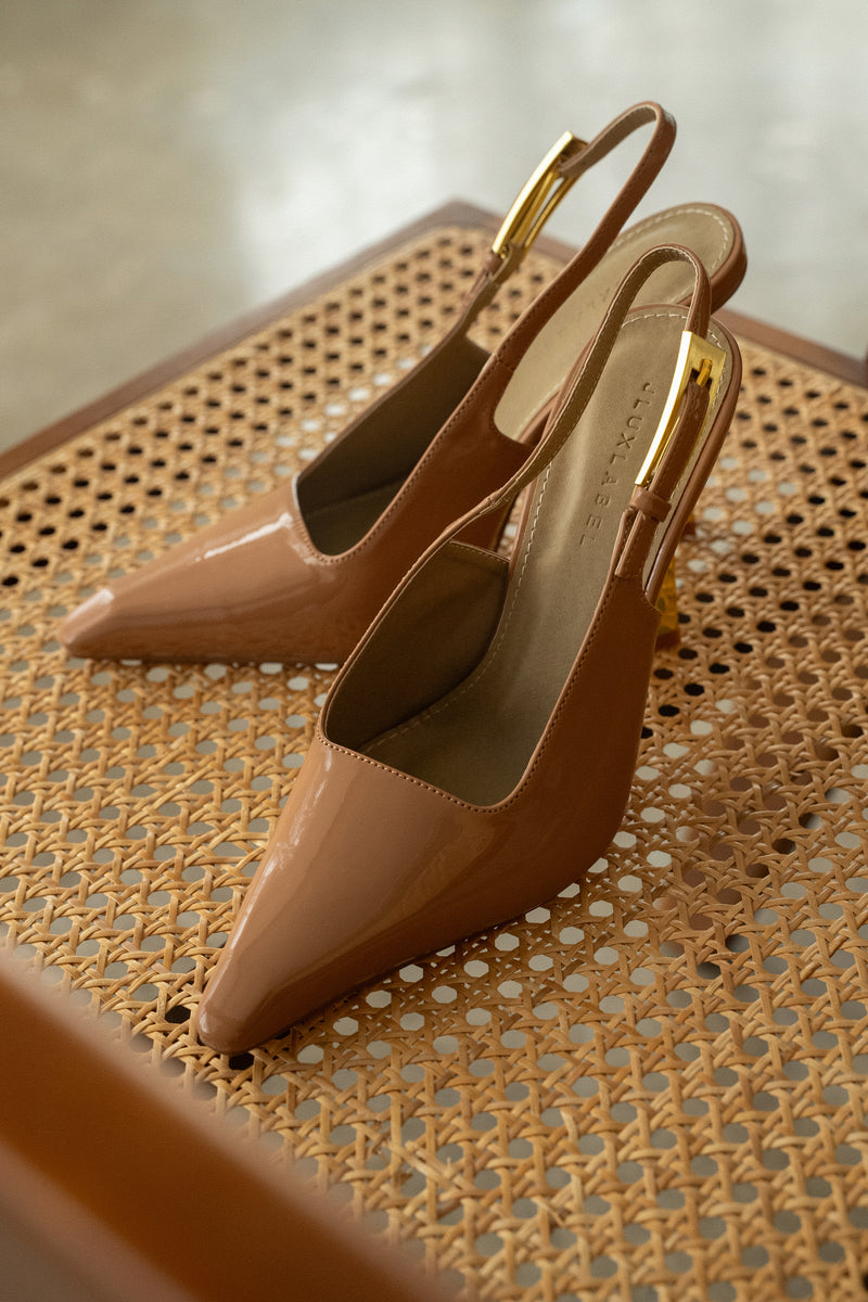 Beige Slingback Pointed Toe Pumps