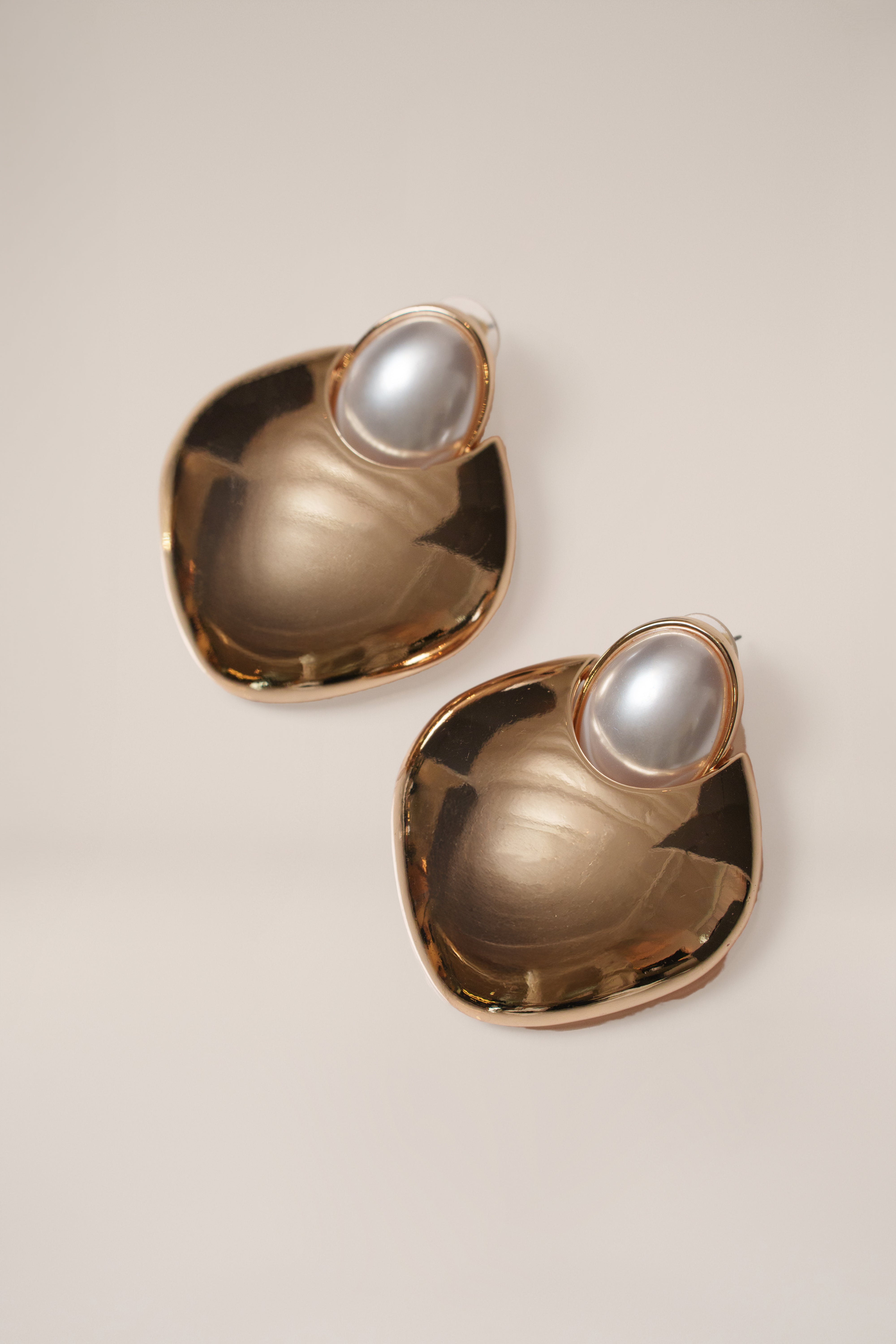 Gold Pearl Crest Earrings