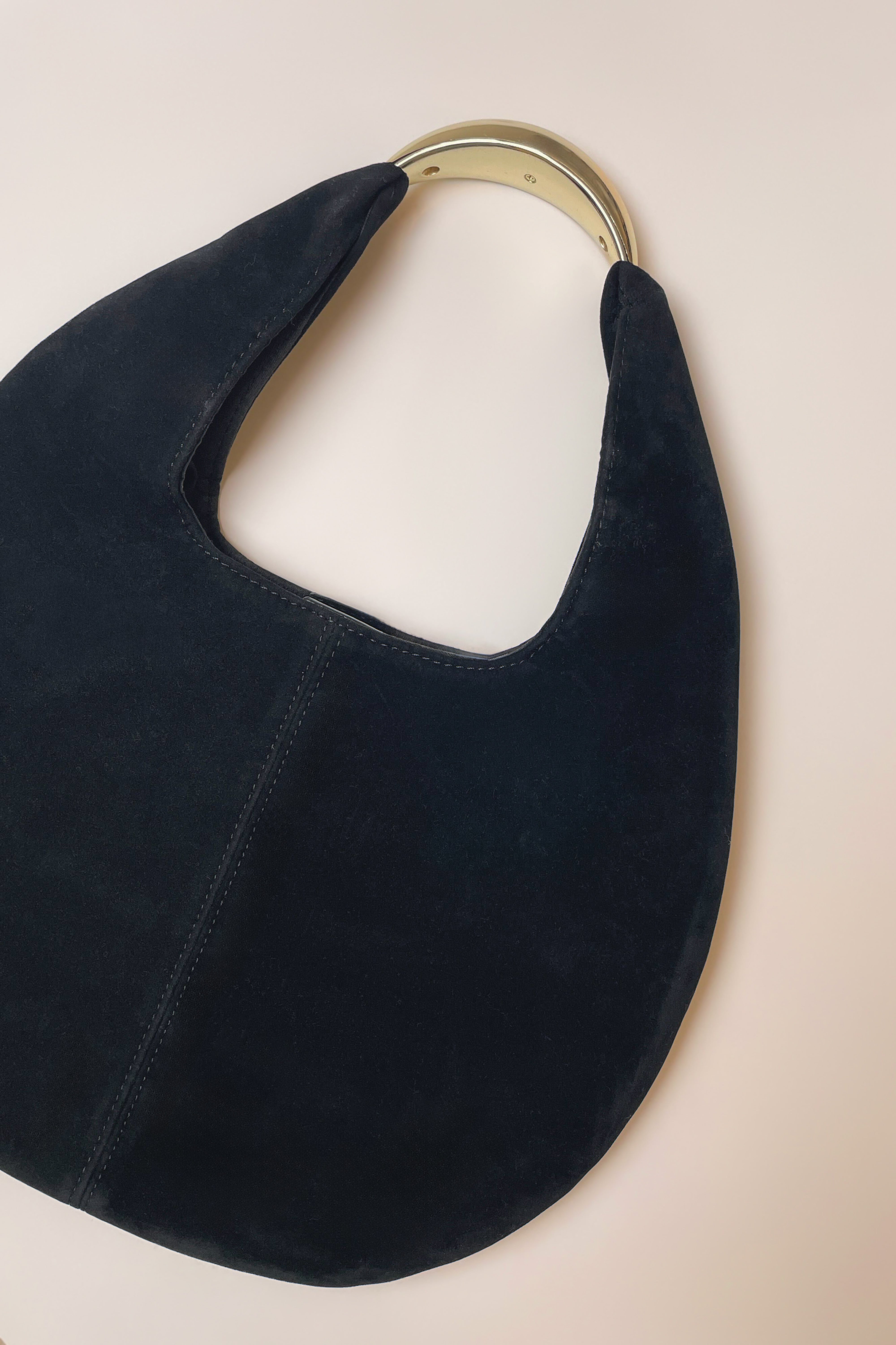 Black Golden Arc Suede Handbag