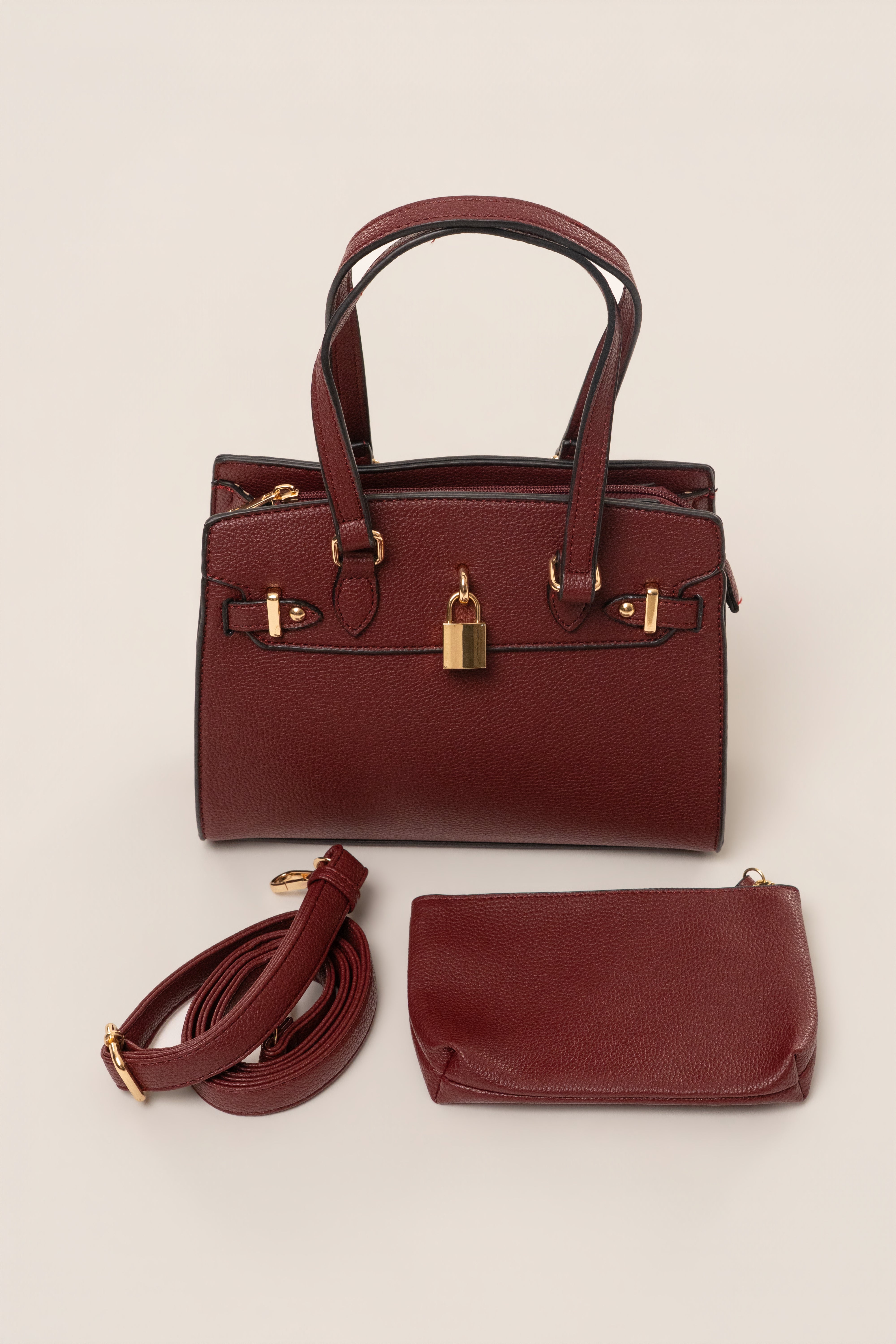 Burgundy Alva handbag by JLUXLABEL, stylish accessories with a sleek design and gold-tone hardware, perfect for everyday use.