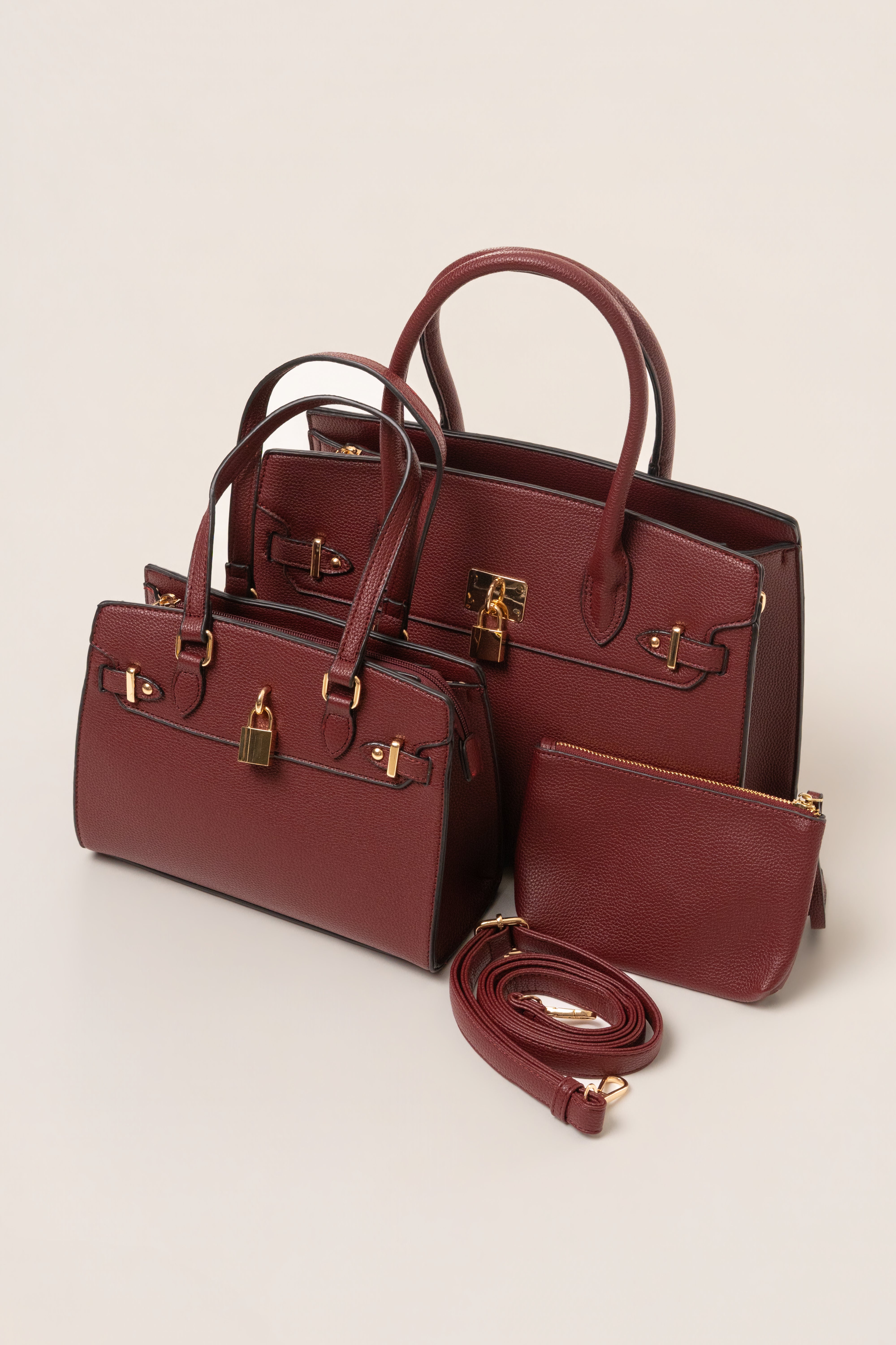 Burgundy Alva handbag by JLUXLABEL, stylish accessories with sleek design and gold-tone hardware, perfect for everyday use.