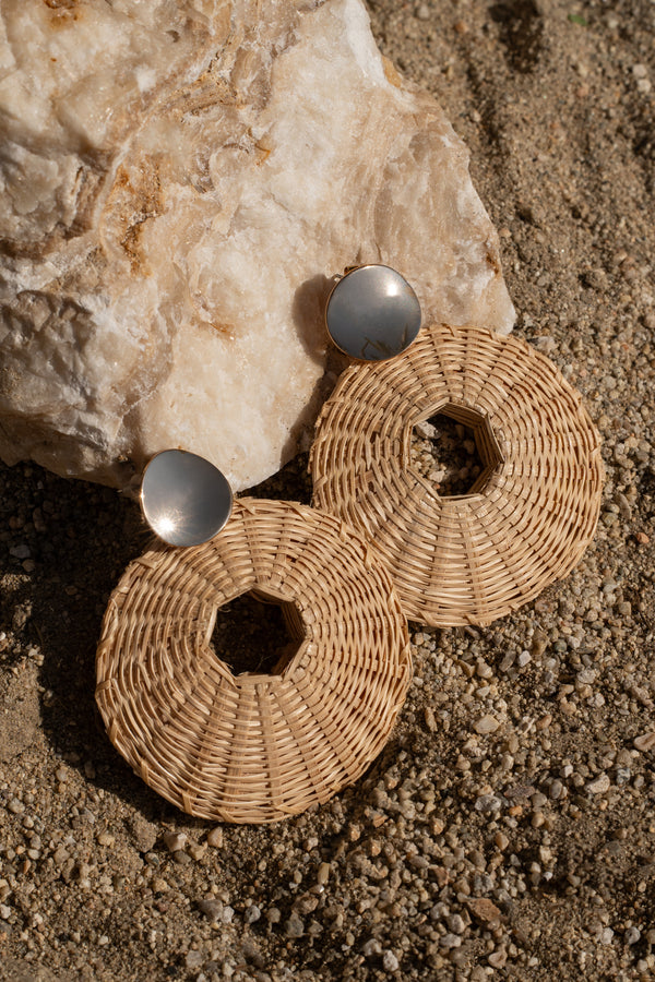 Natural Raffia Circular Dangle Earrings