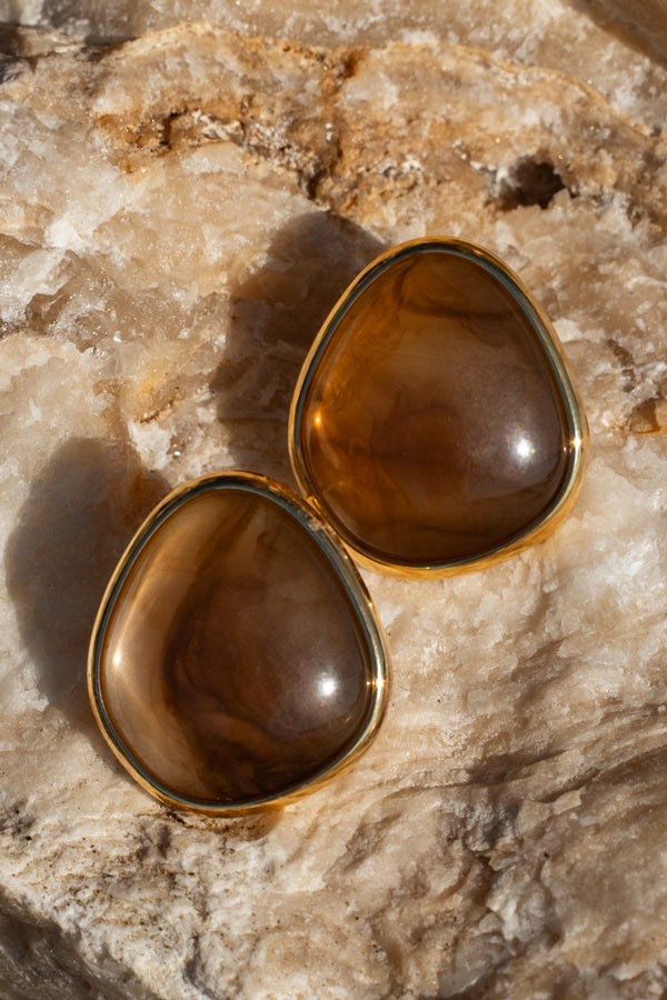 Gold Marble Stud Earrings - JLUXLABEL