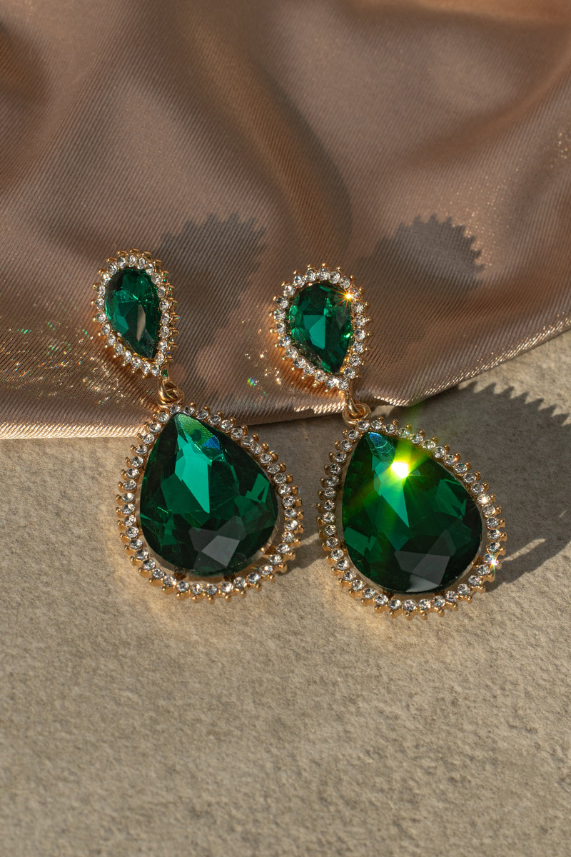 Green True Gem Teardrop Earrings