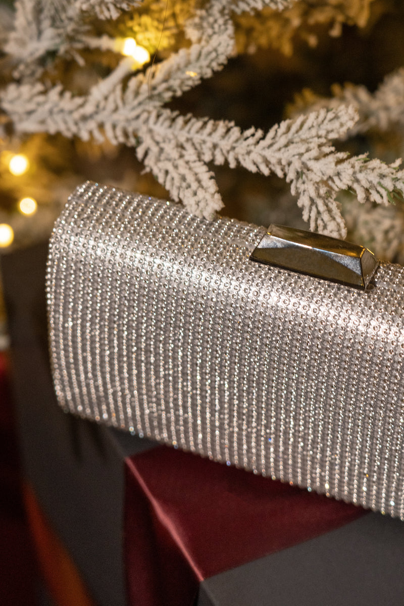 JLUXLABEL Silver Diamante Clutch Bag Size One Size Premium Materials New Arrivals Holiday Collection