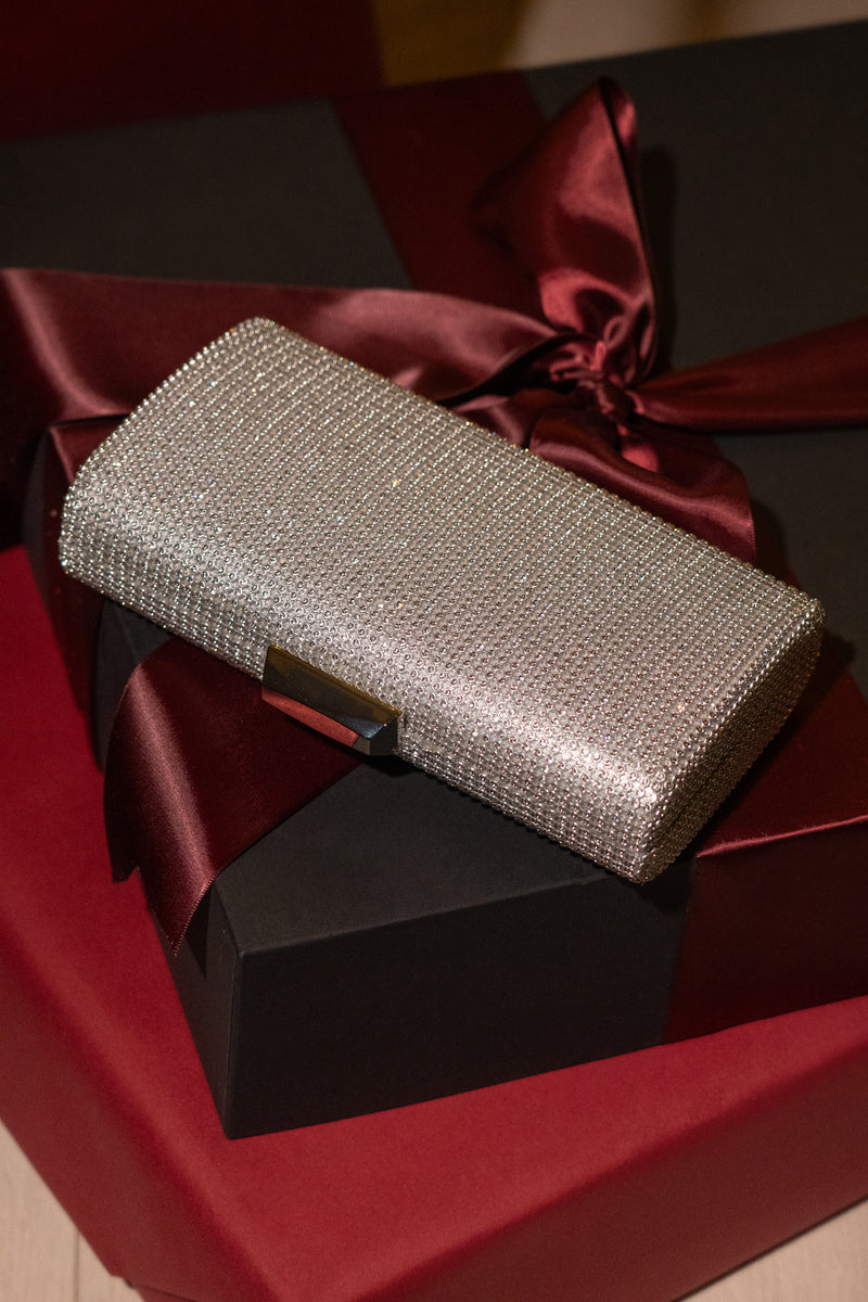 Silver Diamante Clutch Bag