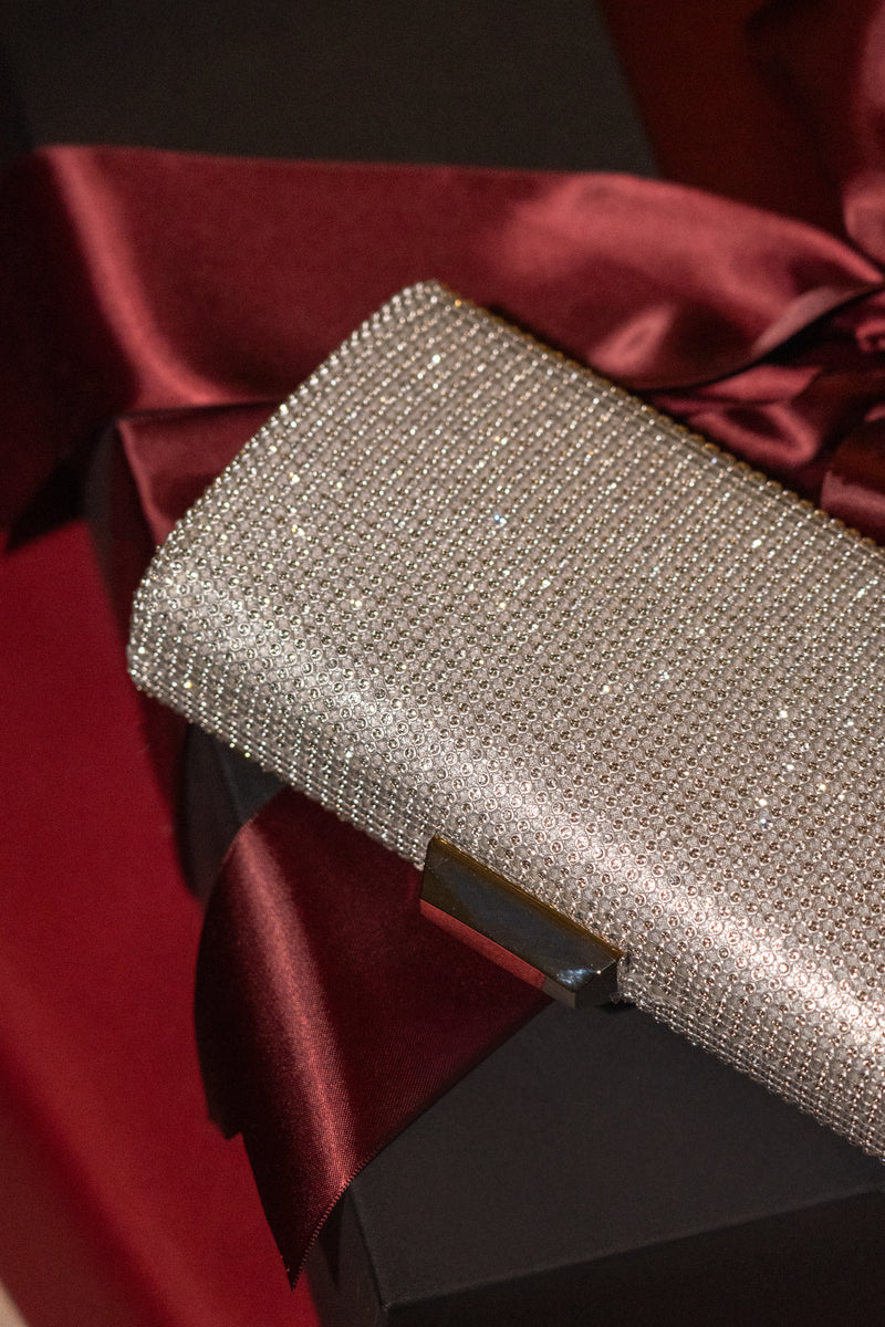 Silver Diamante Clutch Bag