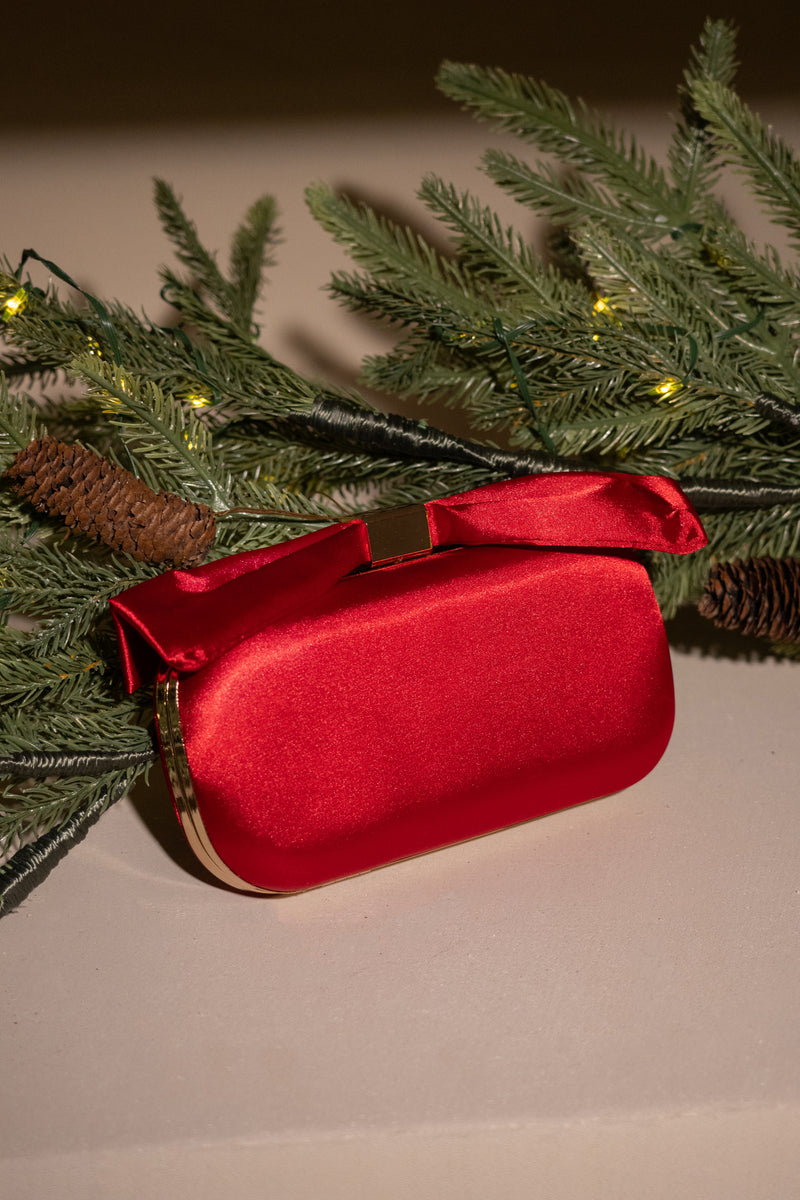 Red Satin Bow Clutch