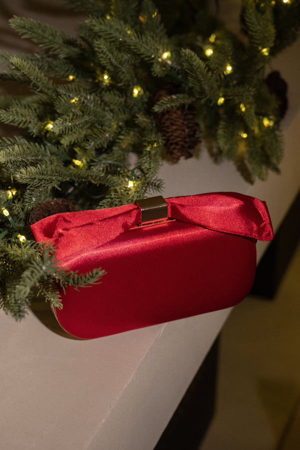 Red Satin Bow Clutch