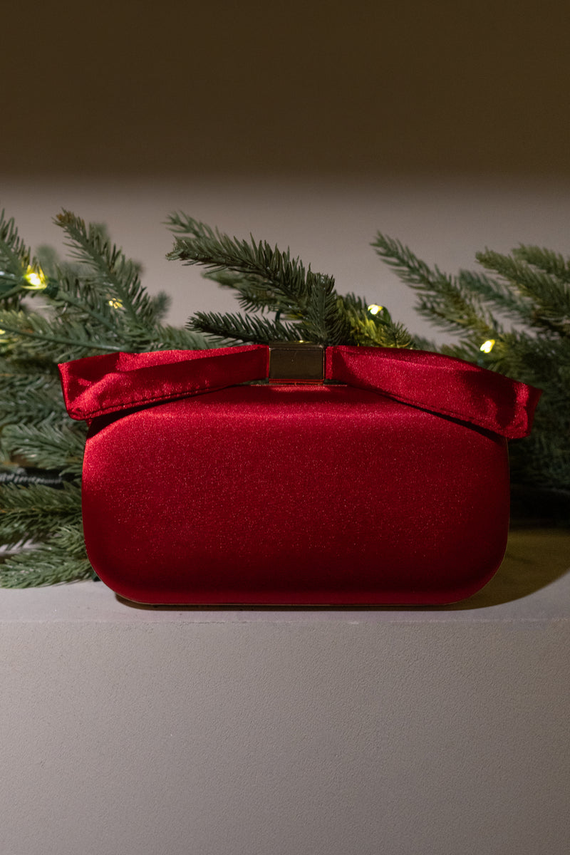 Red Satin Bow Clutch