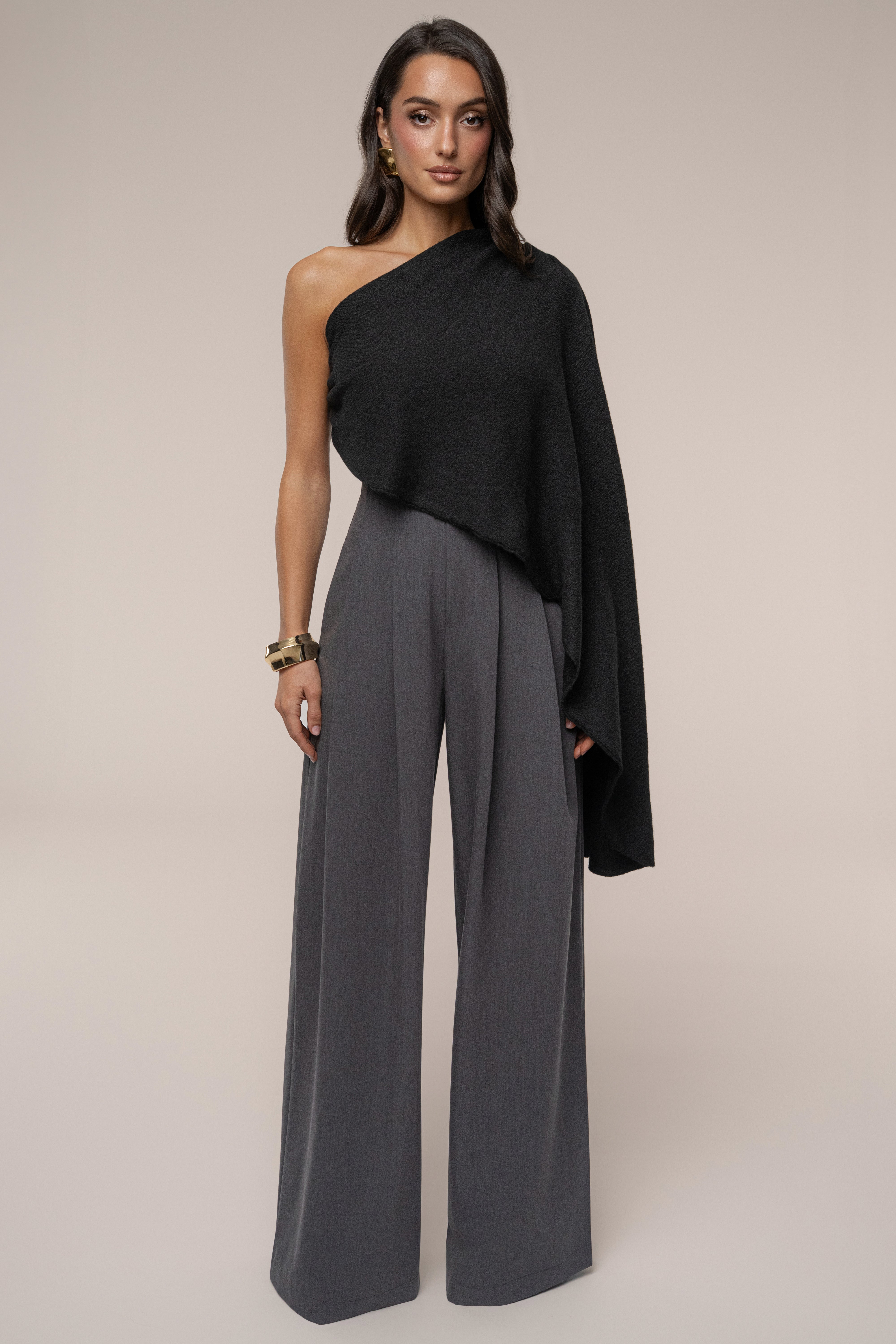 Grey Polished Pleat Trouser