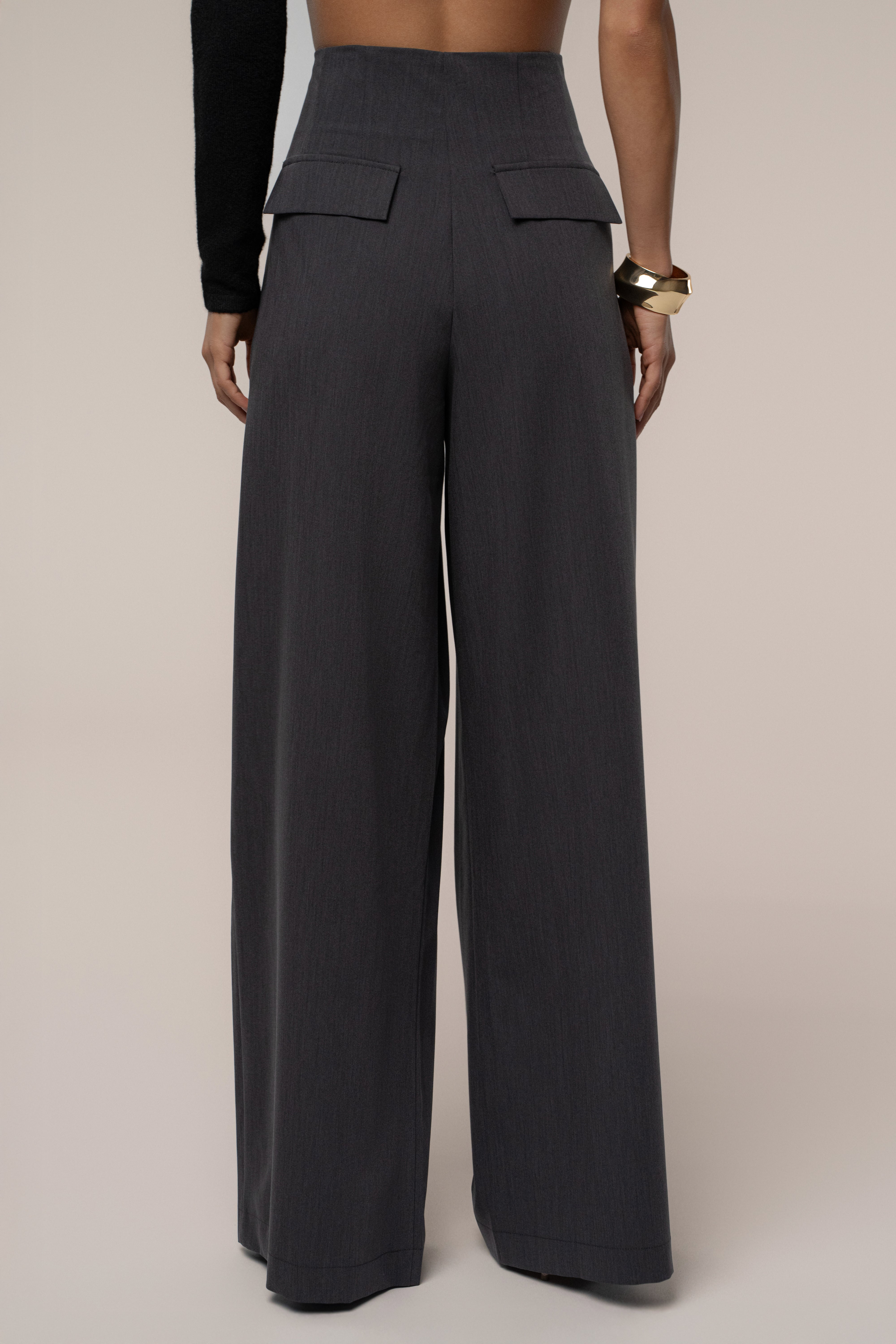 Grey Polished Pleat Trouser