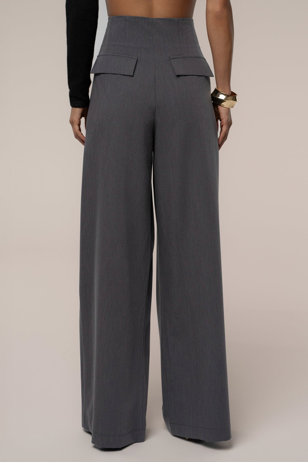 Grey Polished Pleat Trouser