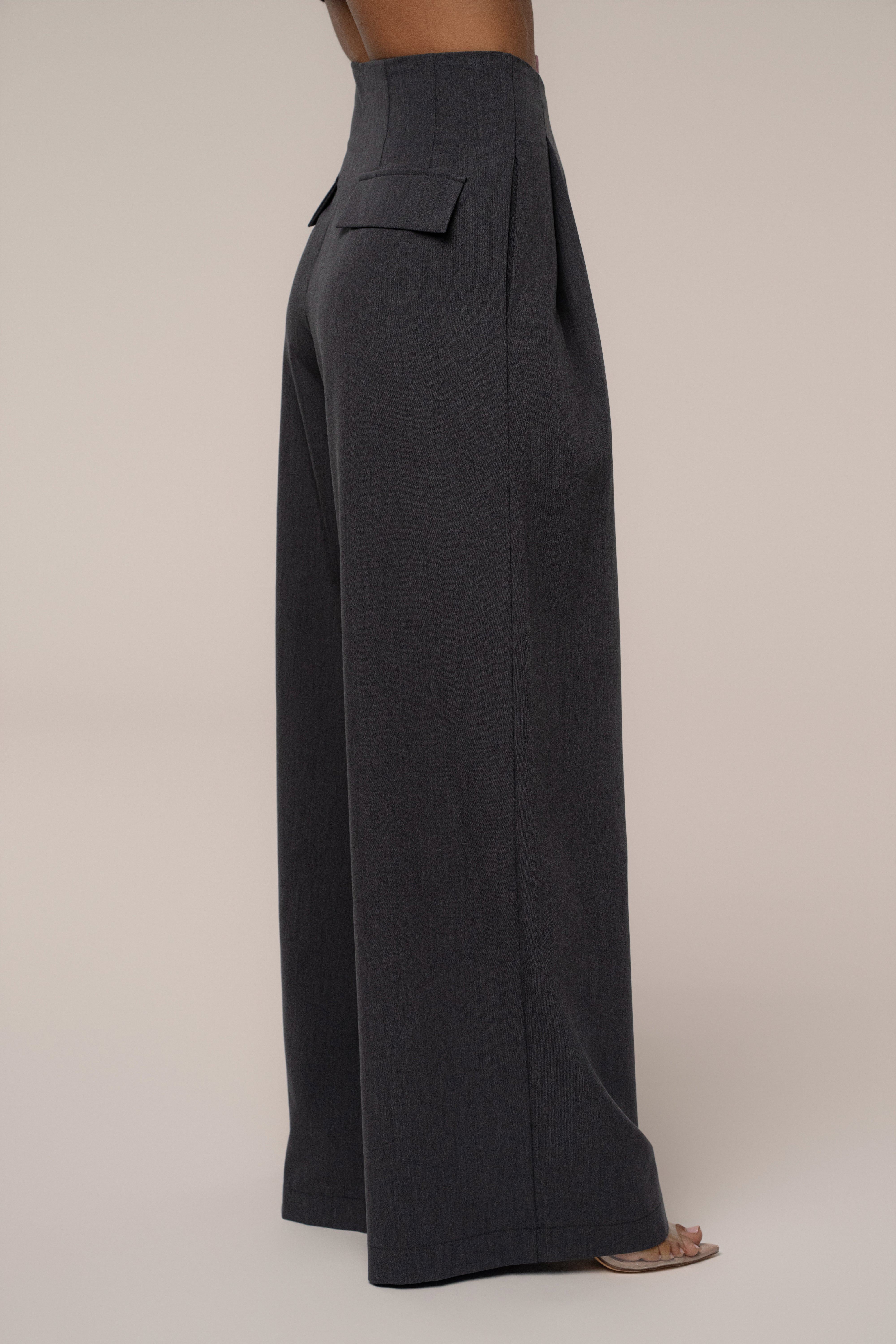 Grey Polished Pleat Trouser