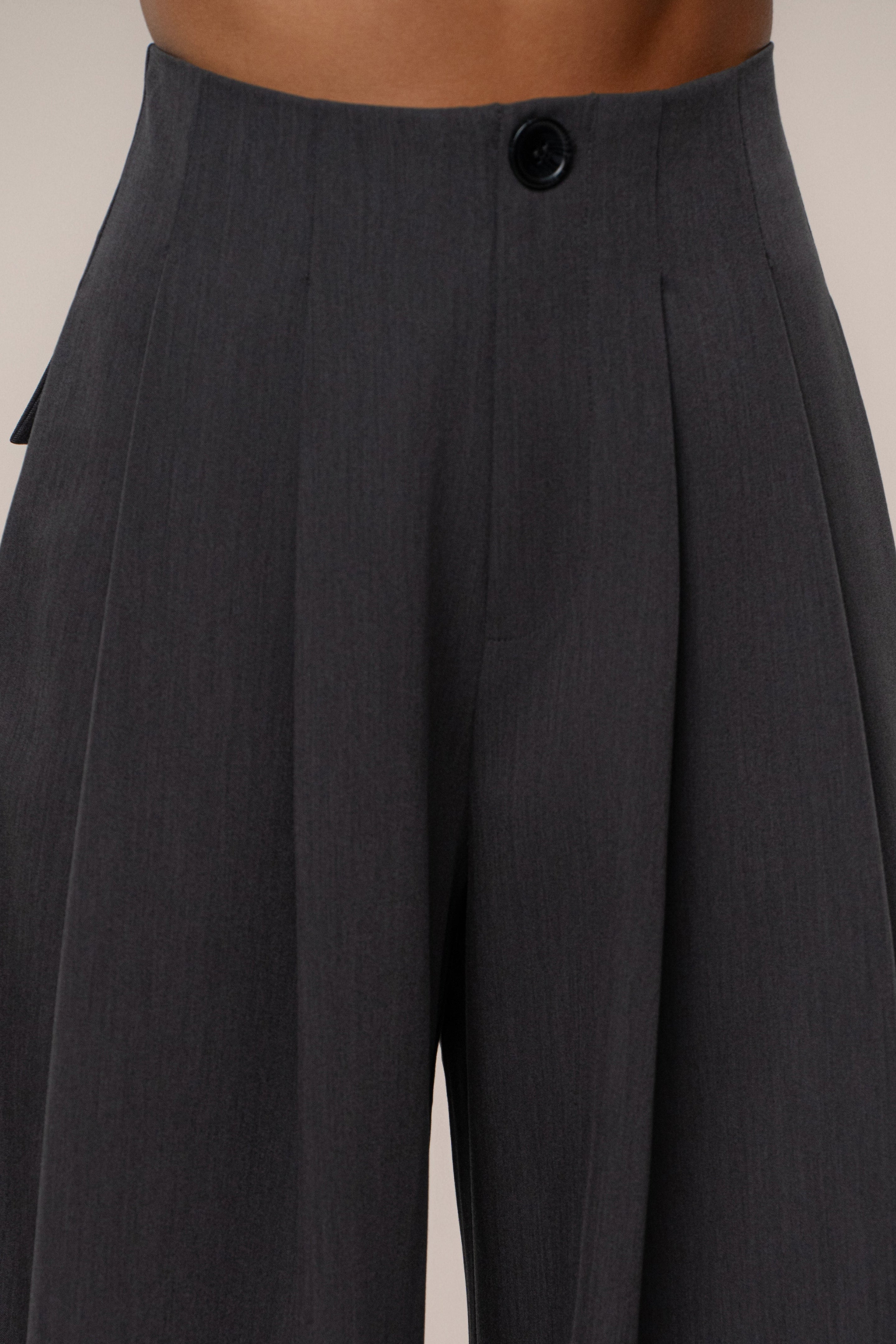 Grey Polished Pleat Trouser