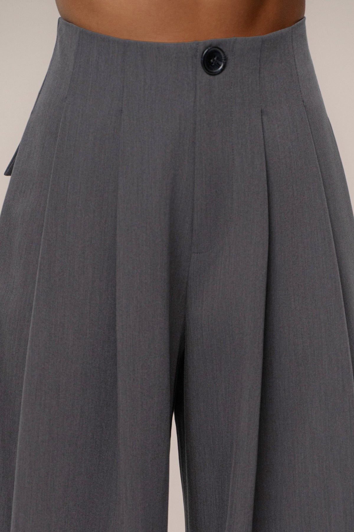 Grey Polished Pleat Trouser