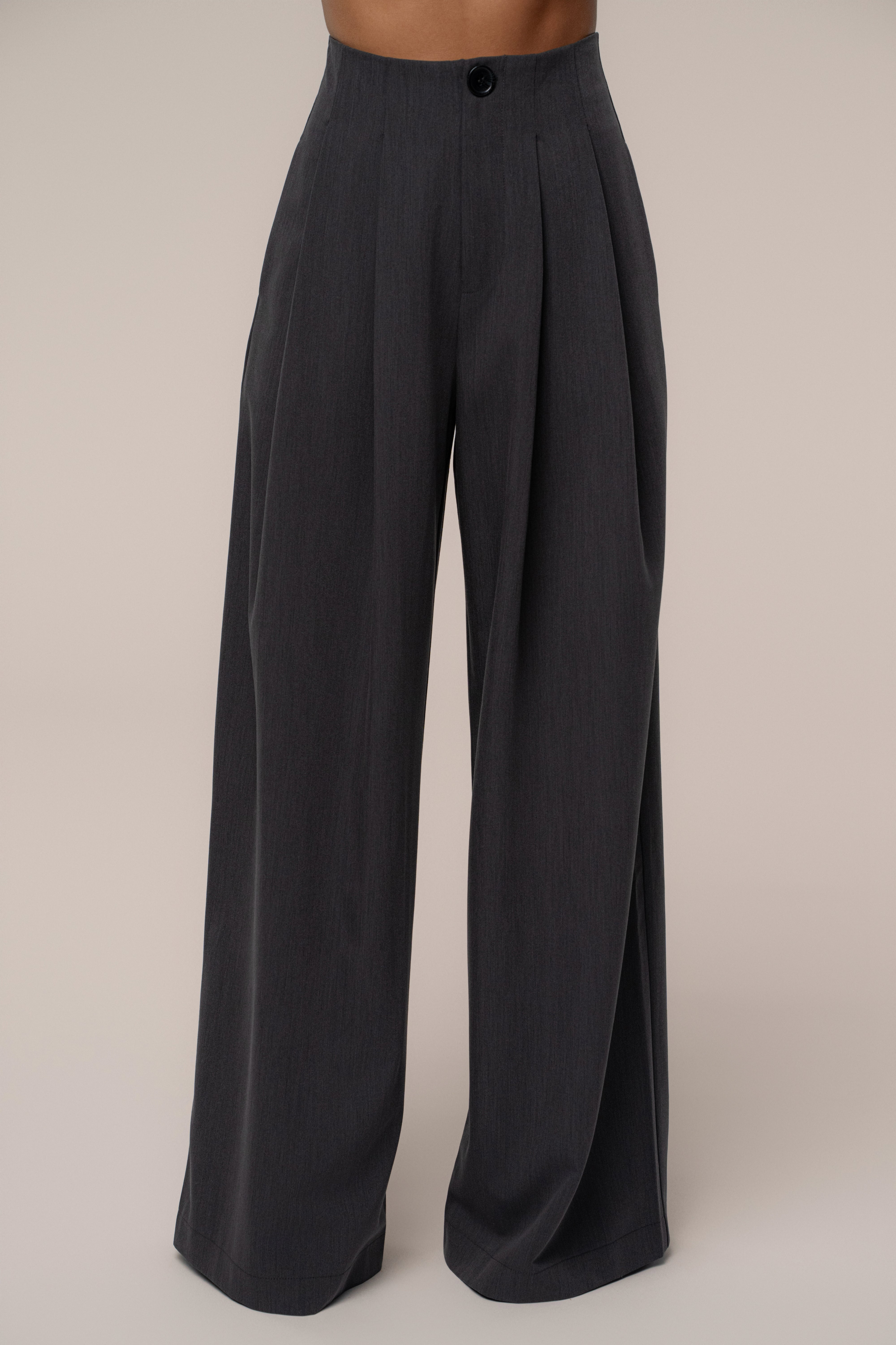 Grey Polished Pleat Trouser