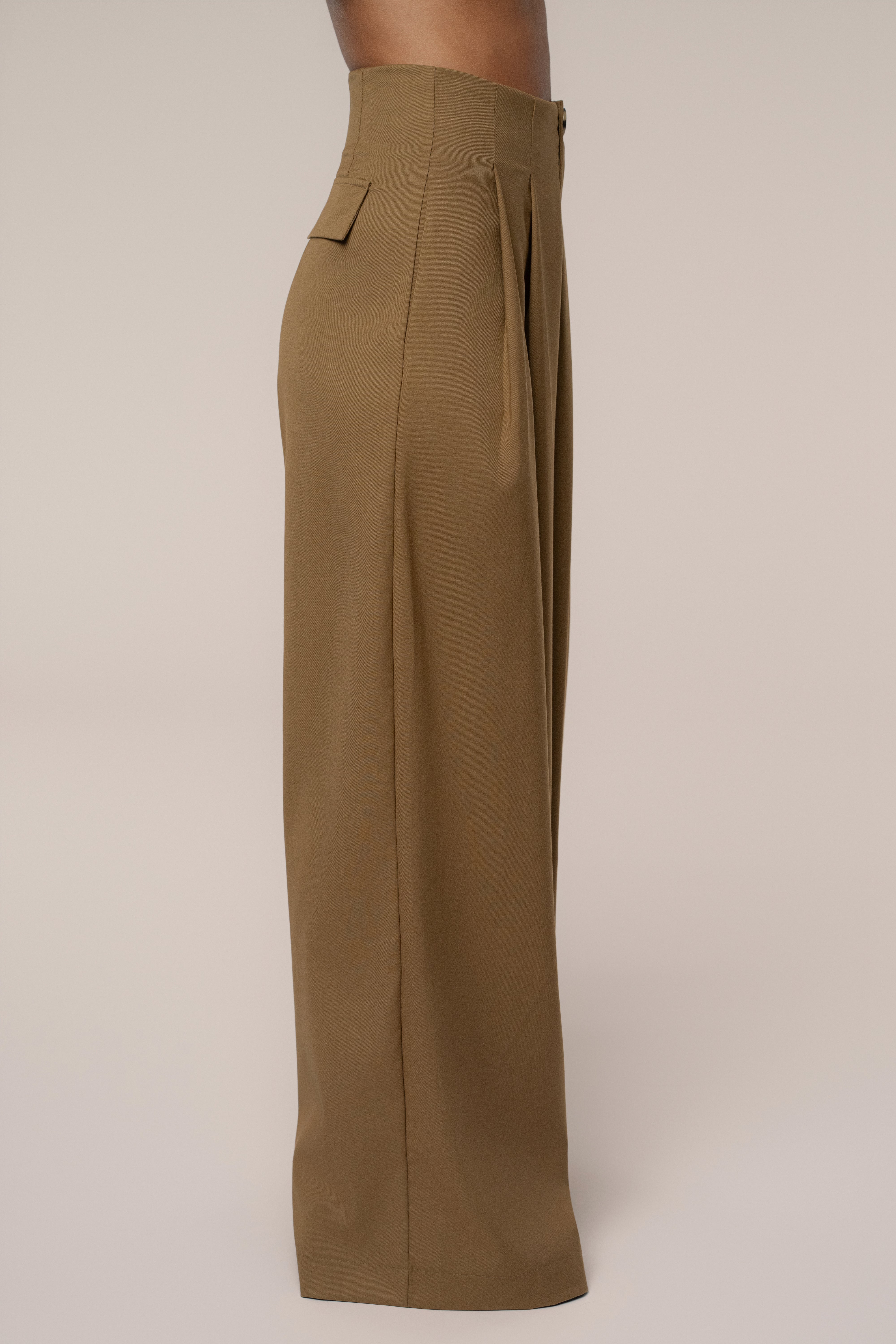 Tan Polished Pleat Trouser