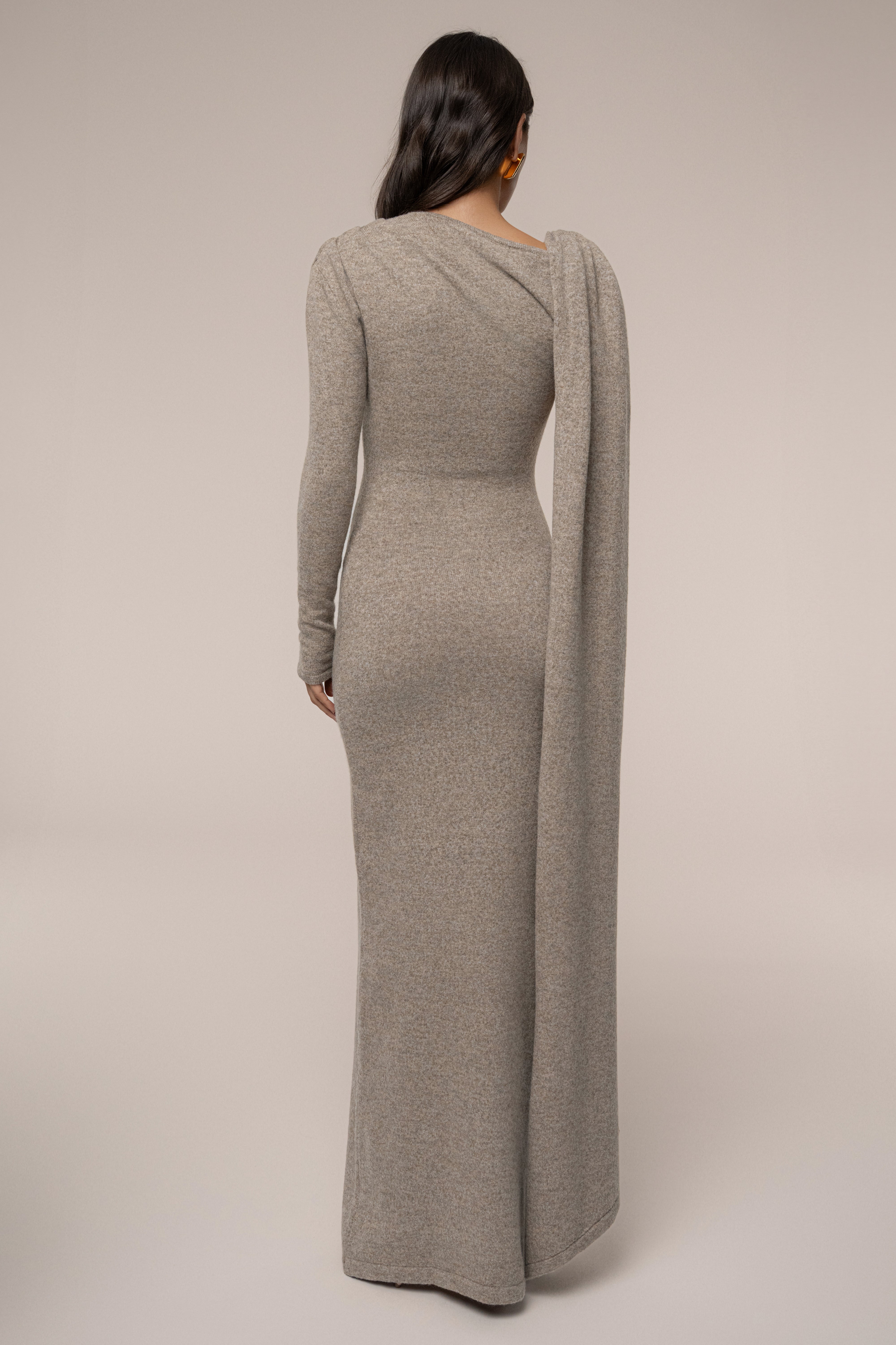 Taupe Aniza Drape Maxi Dress - JLUXLABEL
