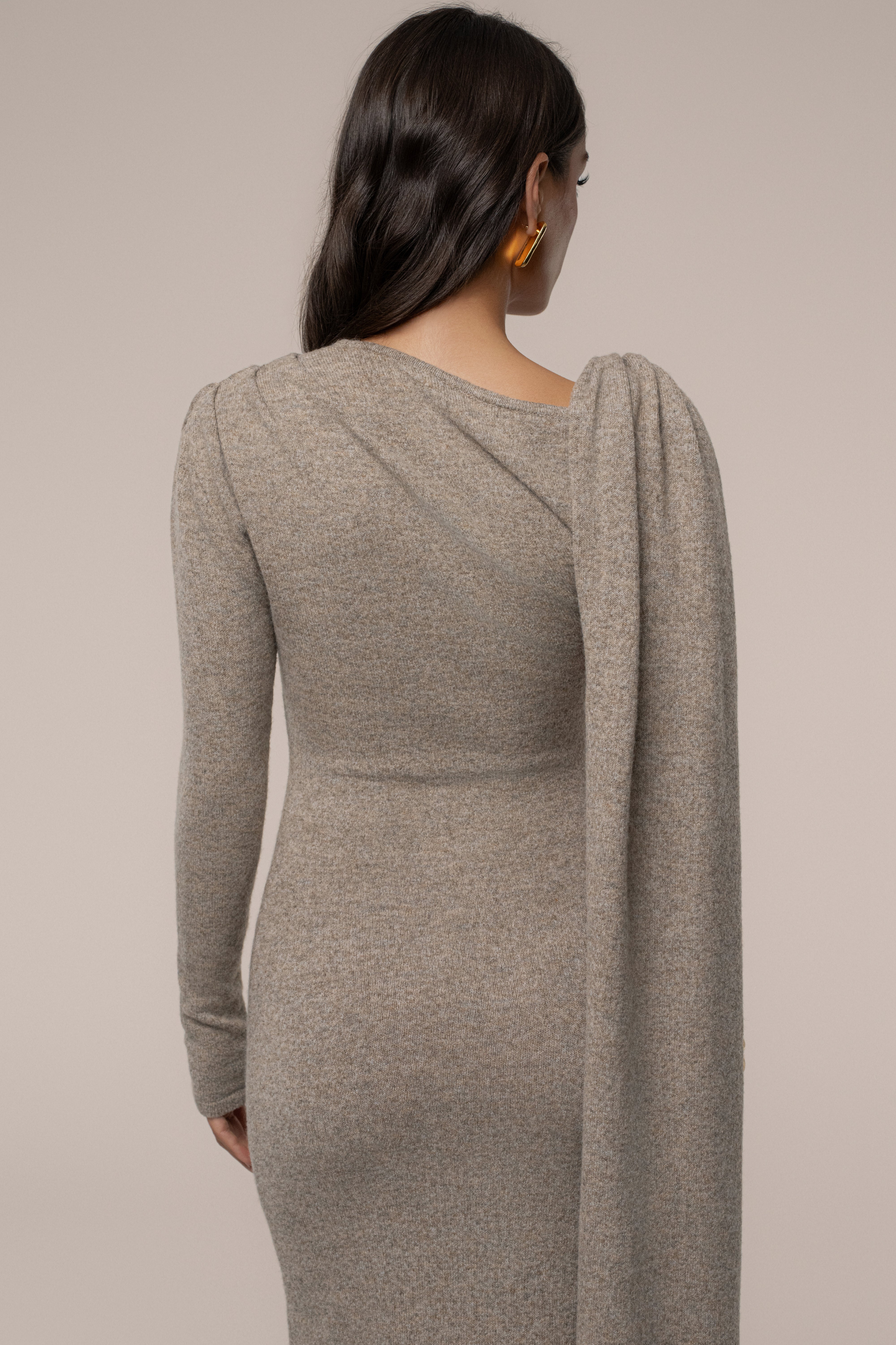 Taupe Aniza Drape Maxi Dress - JLUXLABEL