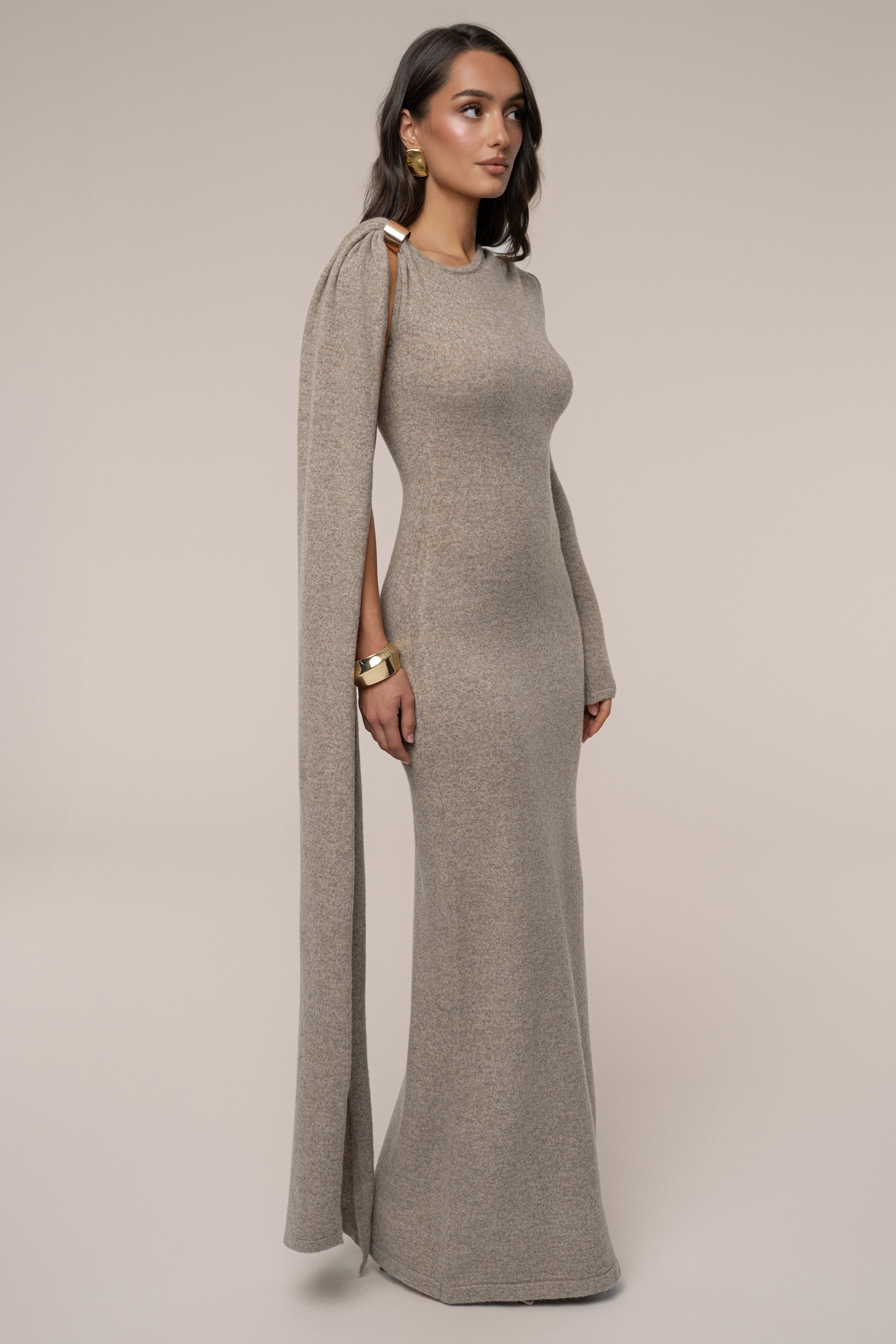 Taupe Aniza Drape Maxi Dress - JLUXLABEL