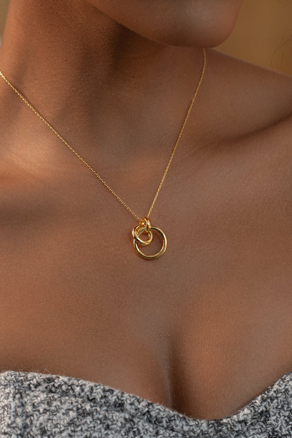 Gold Double Hoop Pendant Necklace