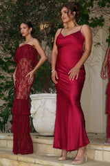 Red Down The Aisle Satin Gown - JLUXLABEL