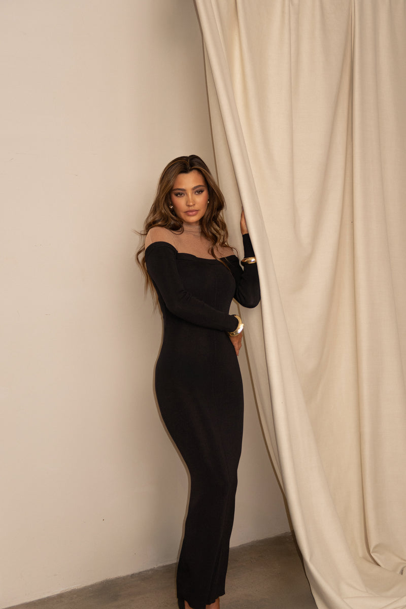 Black/Pecan Kandace Knit Maxi Dress